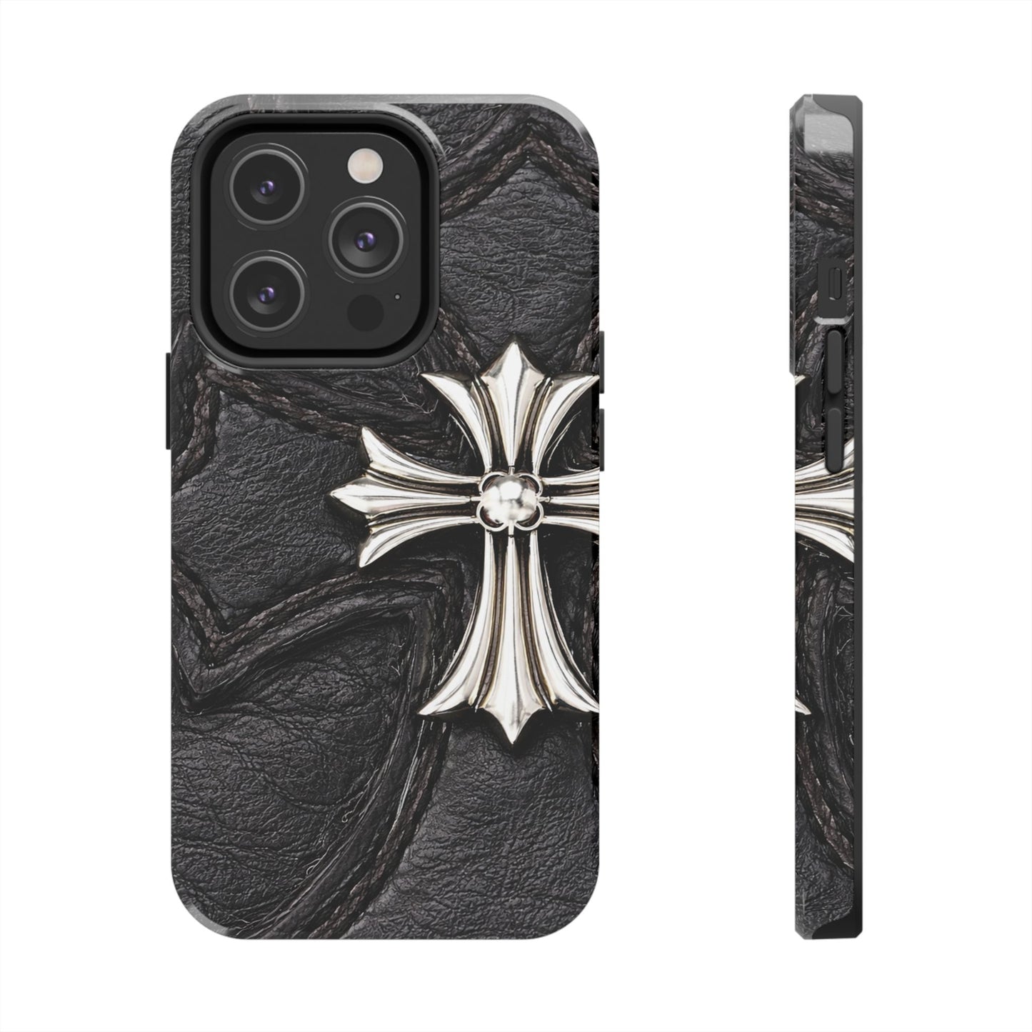 Black Leather Cross - Protective Phone Case
