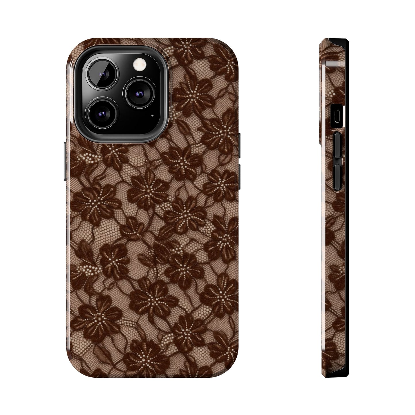 Brown Floral Lace - Protective Phone Case