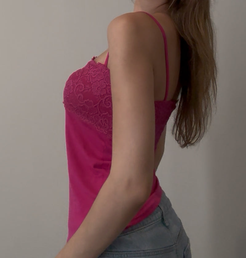 Y2K Pink Cami with Lace