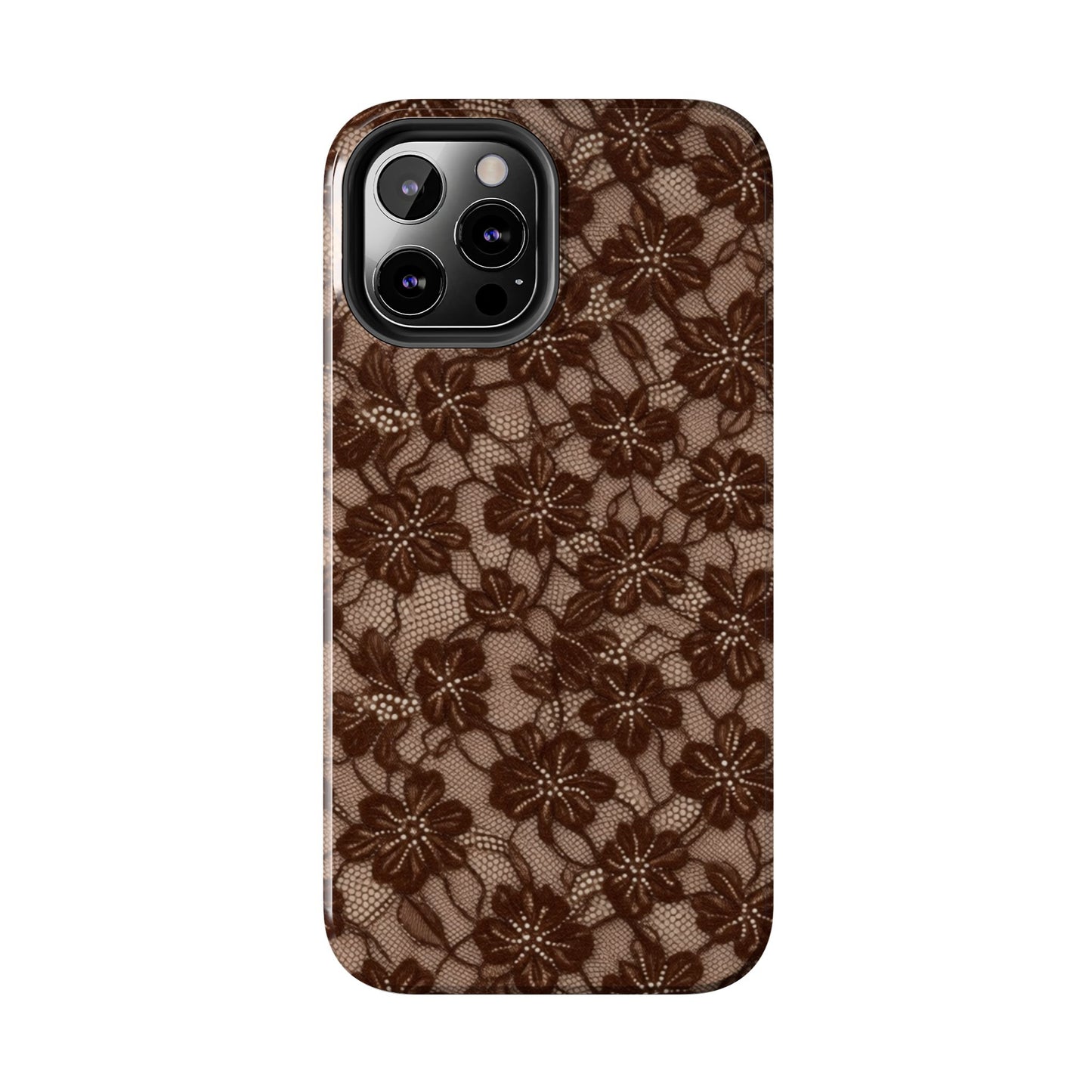 Brown Floral Lace - Protective Phone Case