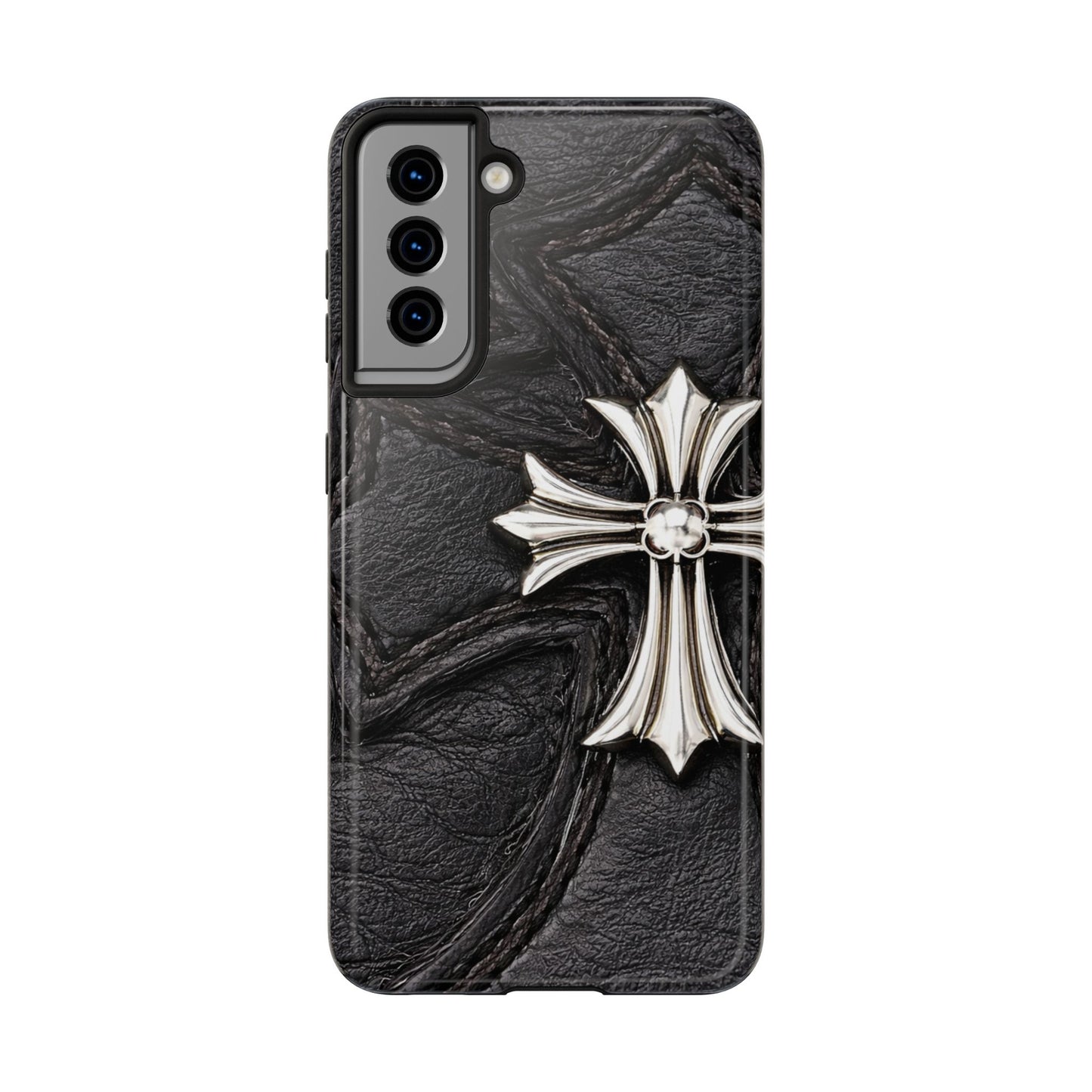 Black Leather Cross - Protective Phone Case
