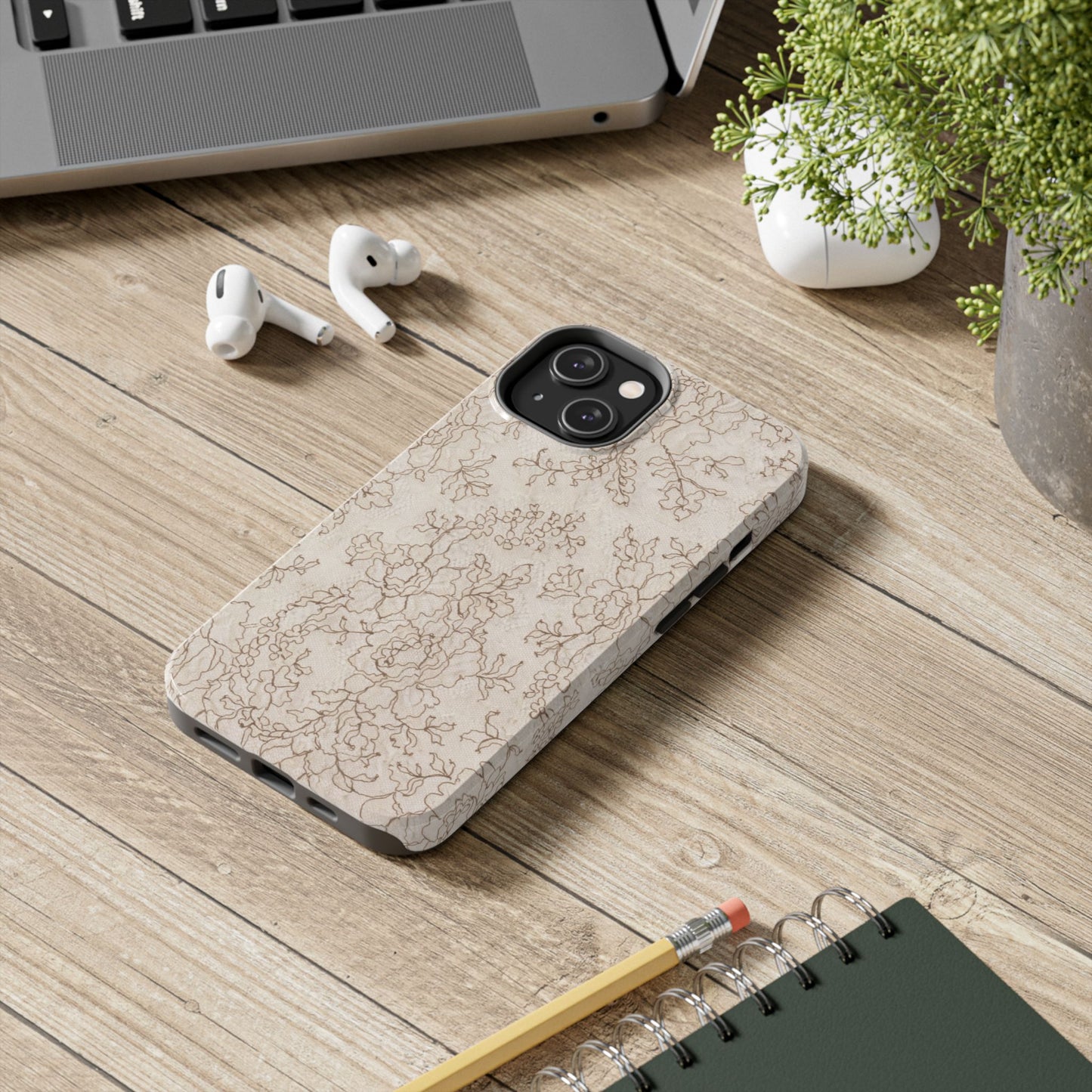 Vintage Beige Lace - Protective Phone Case