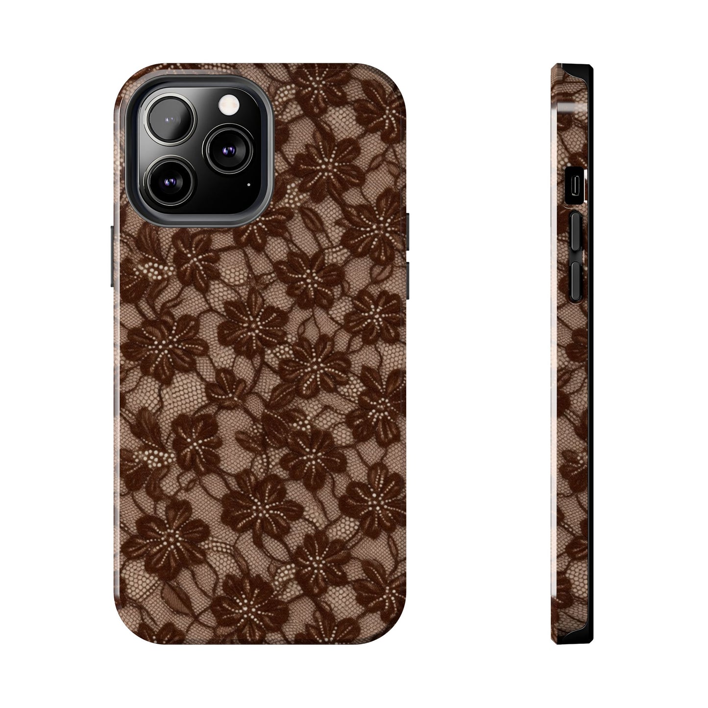Brown Floral Lace - Protective Phone Case