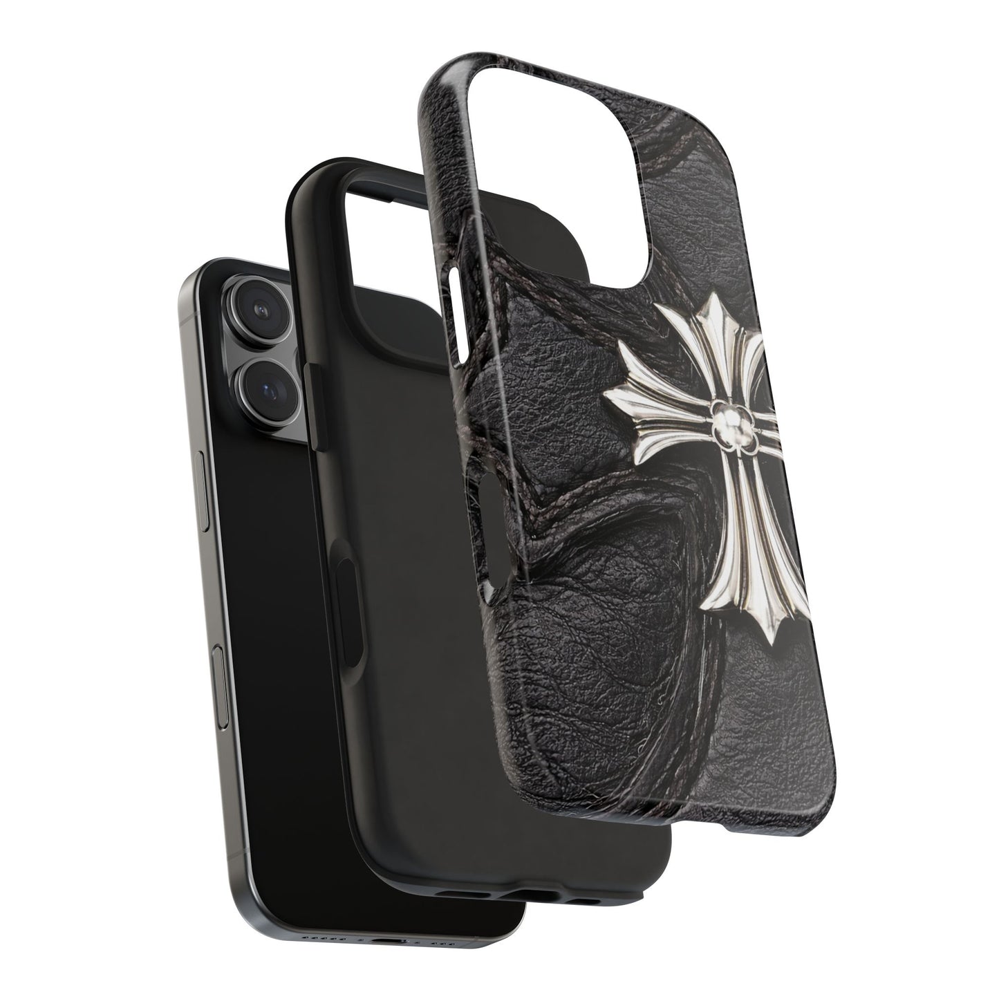 Black Leather Cross - Protective Phone Case