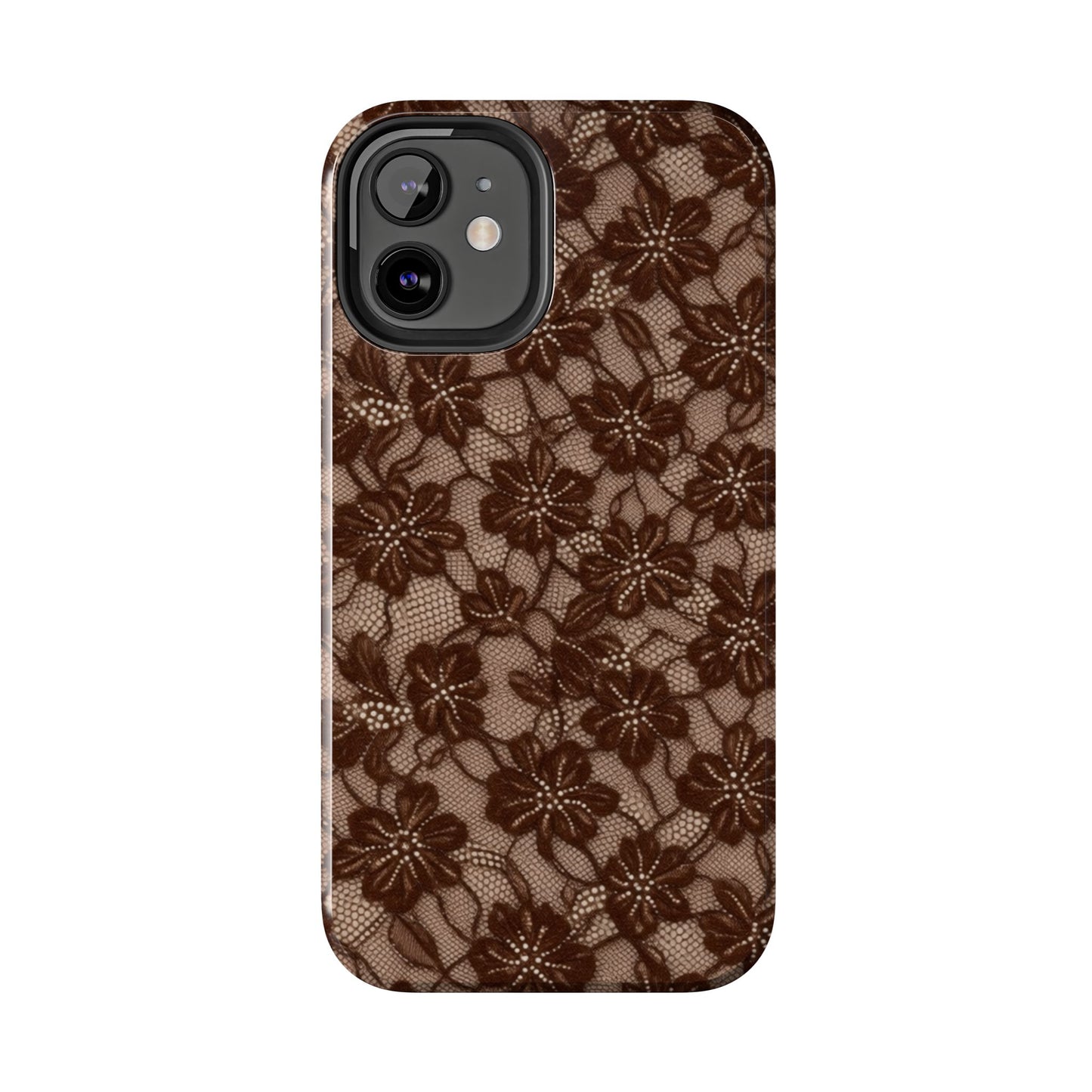 Brown Floral Lace - Protective Phone Case