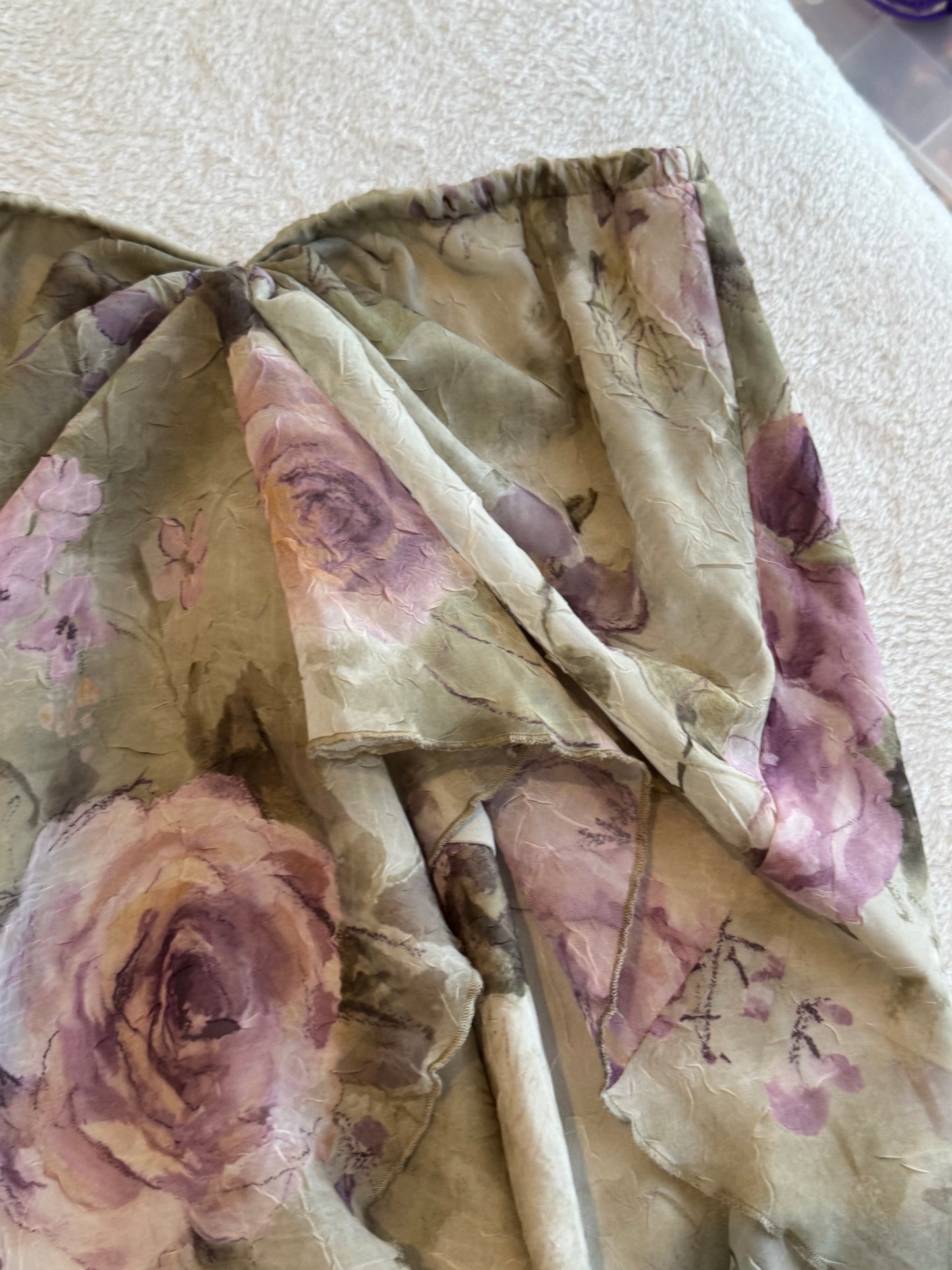 Flowy Top with Green and Purple Floral Design