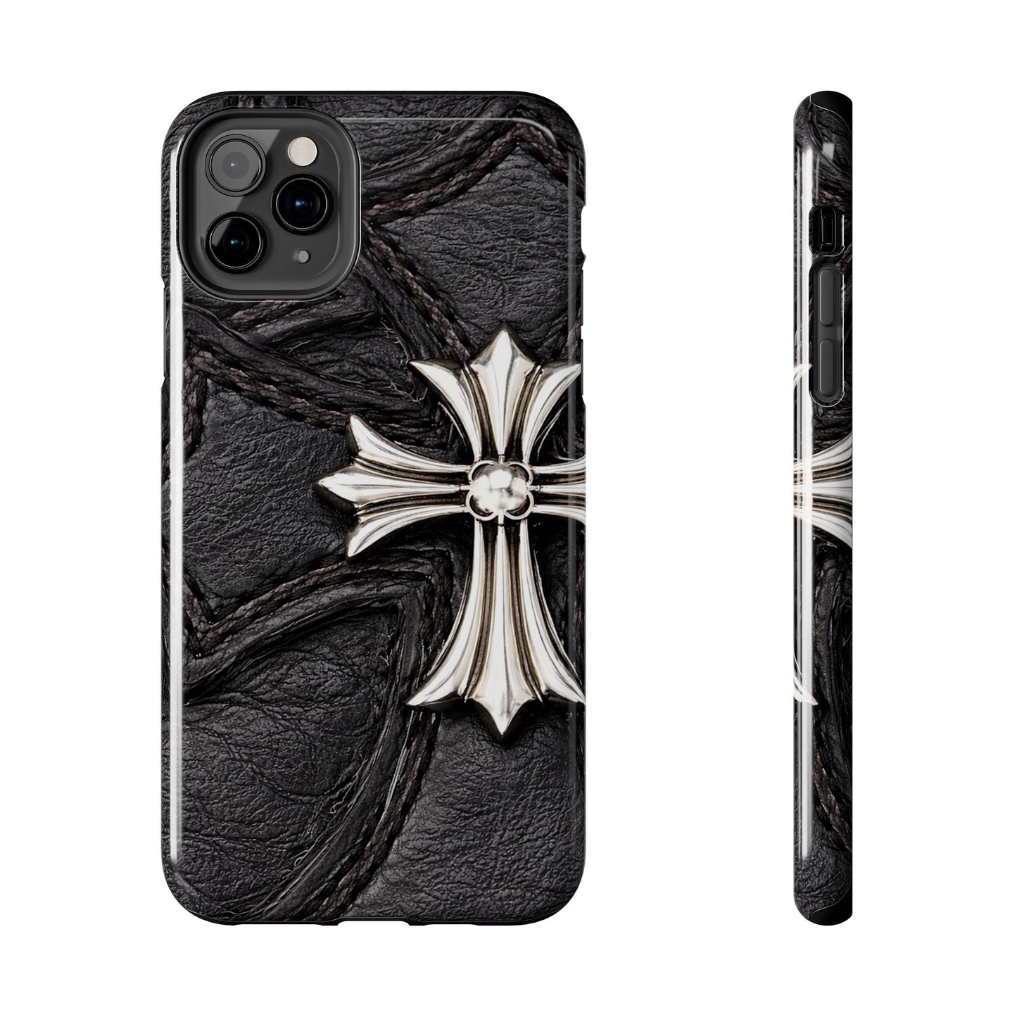 Black Leather Cross - Protective Phone Case