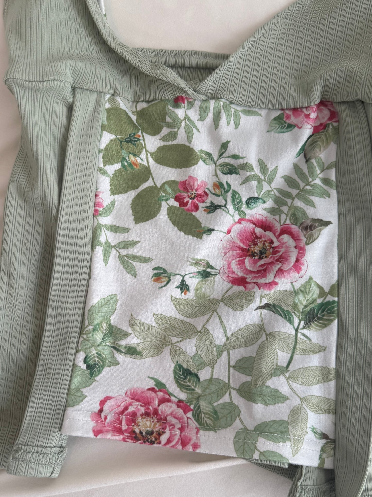 Green Top with White Floral Midsection