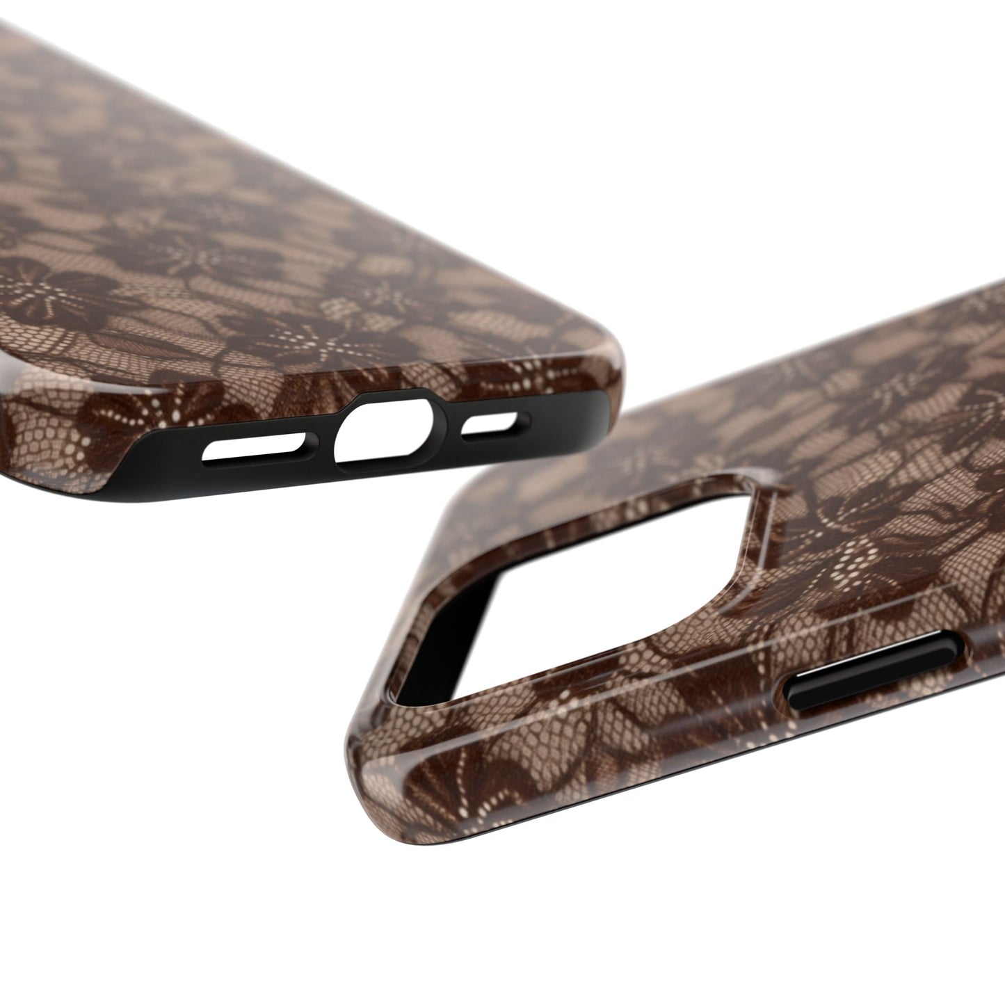 Brown Floral Lace - Protective Phone Case