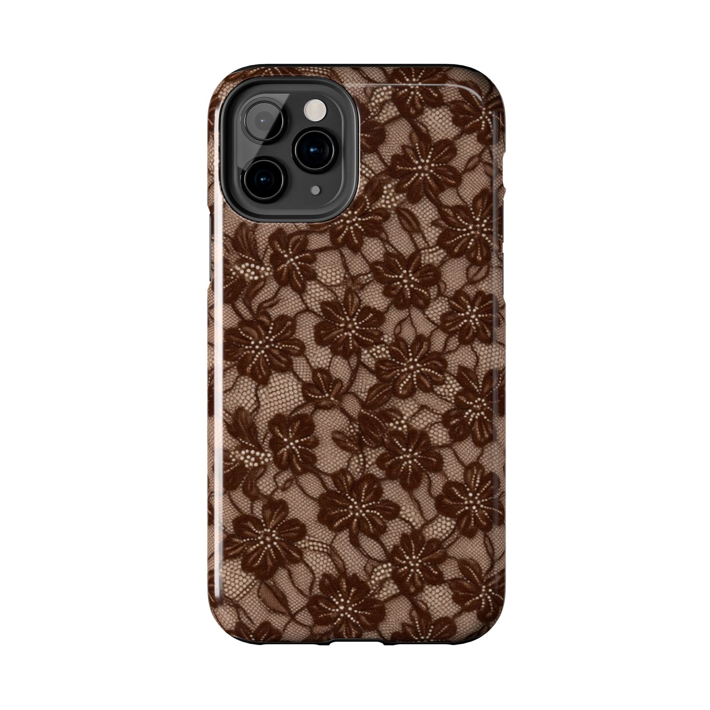 Brown Floral Lace - Protective Phone Case