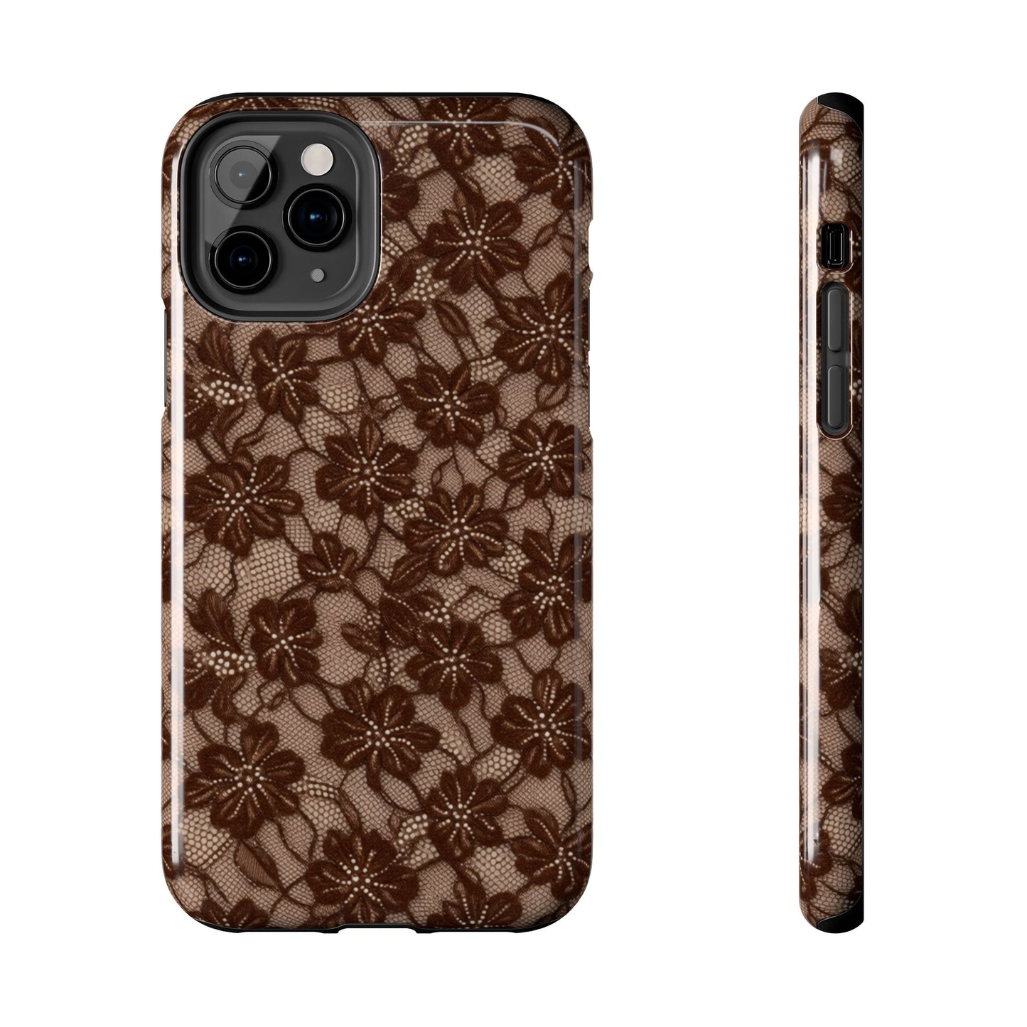 Brown Floral Lace - Protective Phone Case