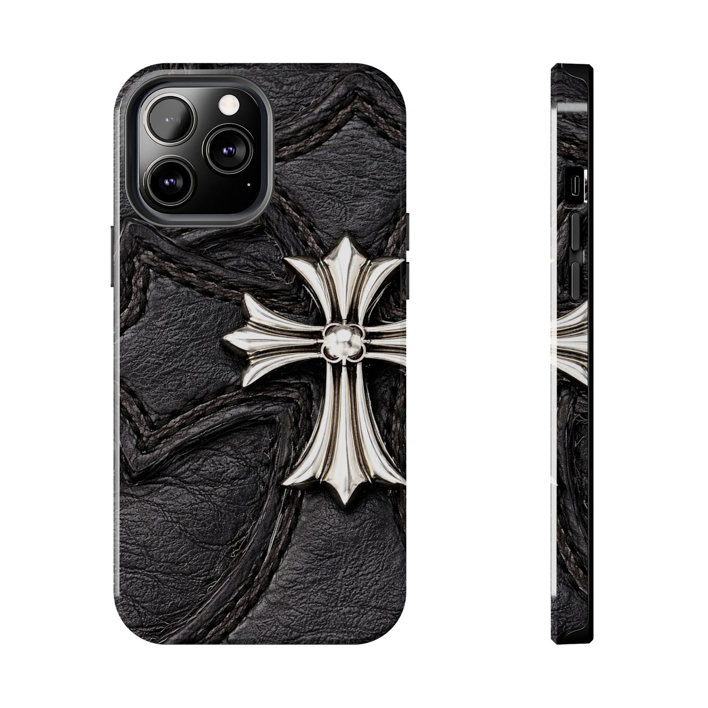 Black Leather Cross - Protective Phone Case