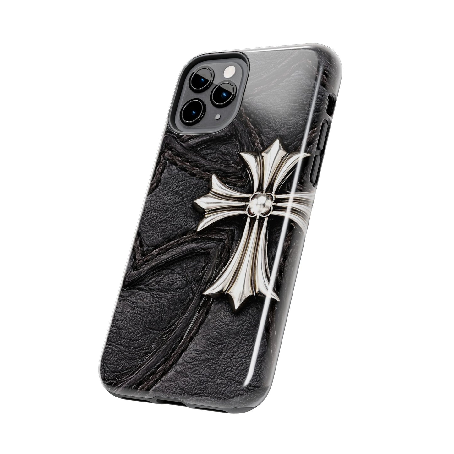 Black Leather Cross - Protective Phone Case