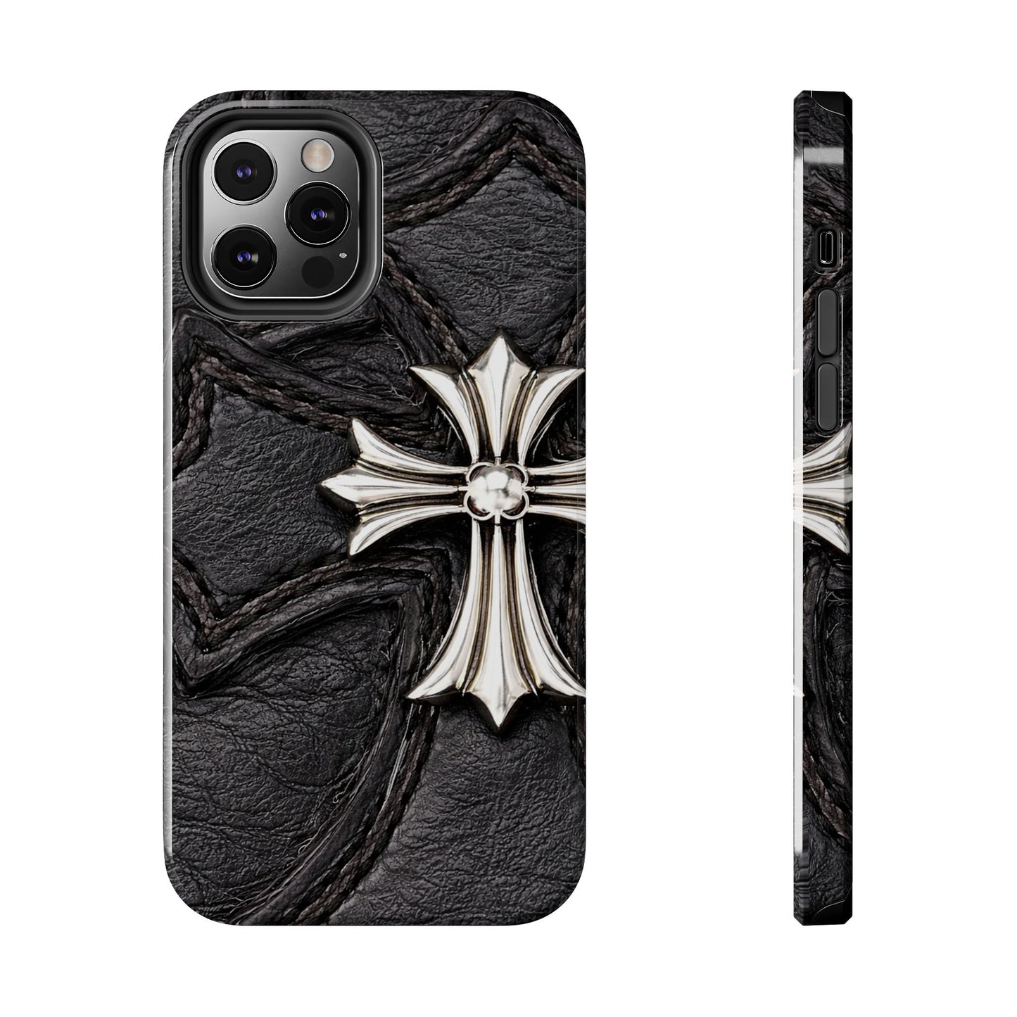 Black Leather Cross - Protective Phone Case
