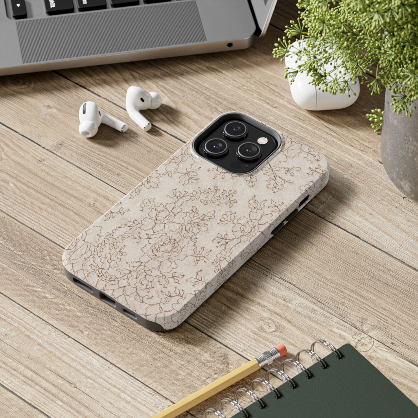 Vintage Beige Lace - Protective Phone Case