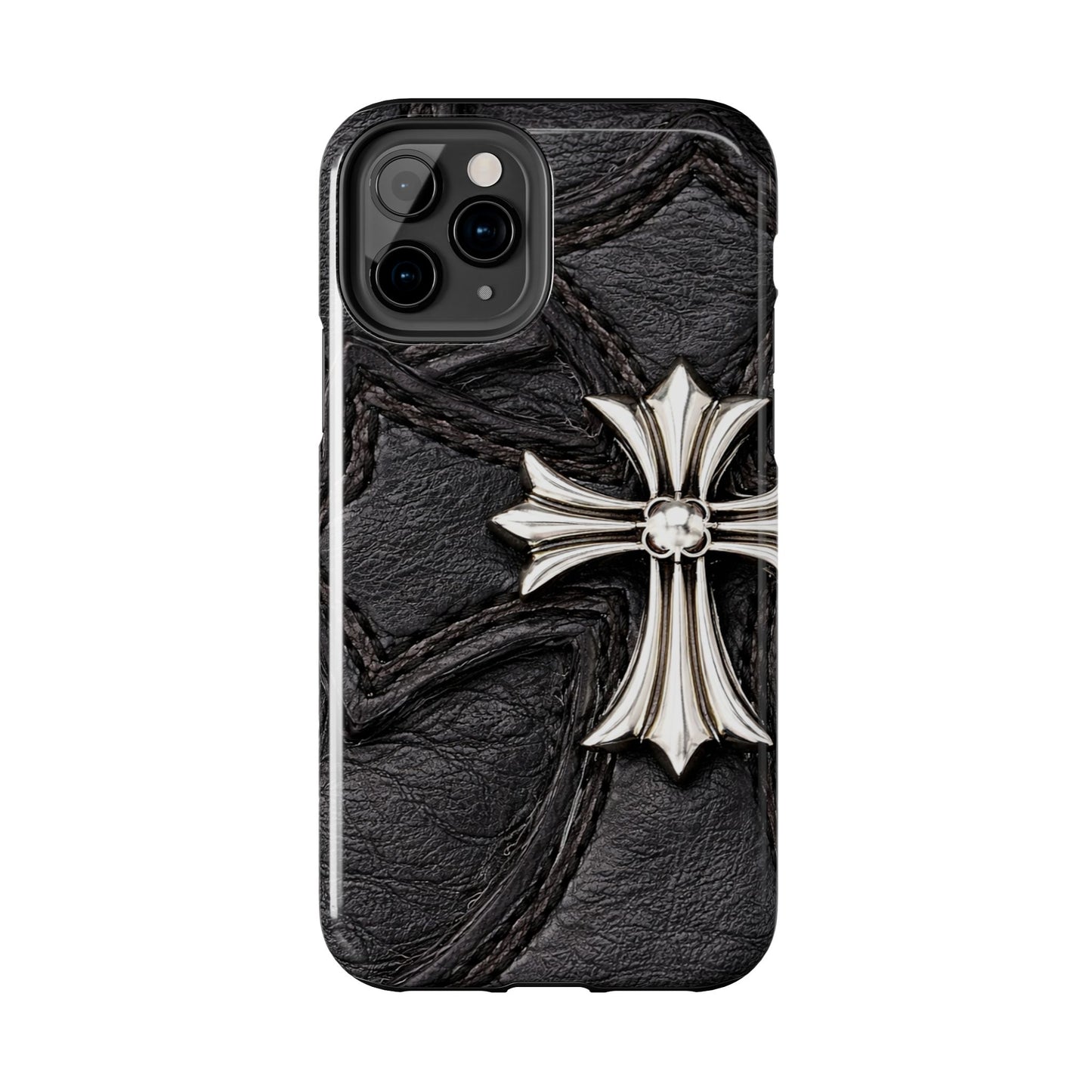 Black Leather Cross - Protective Phone Case