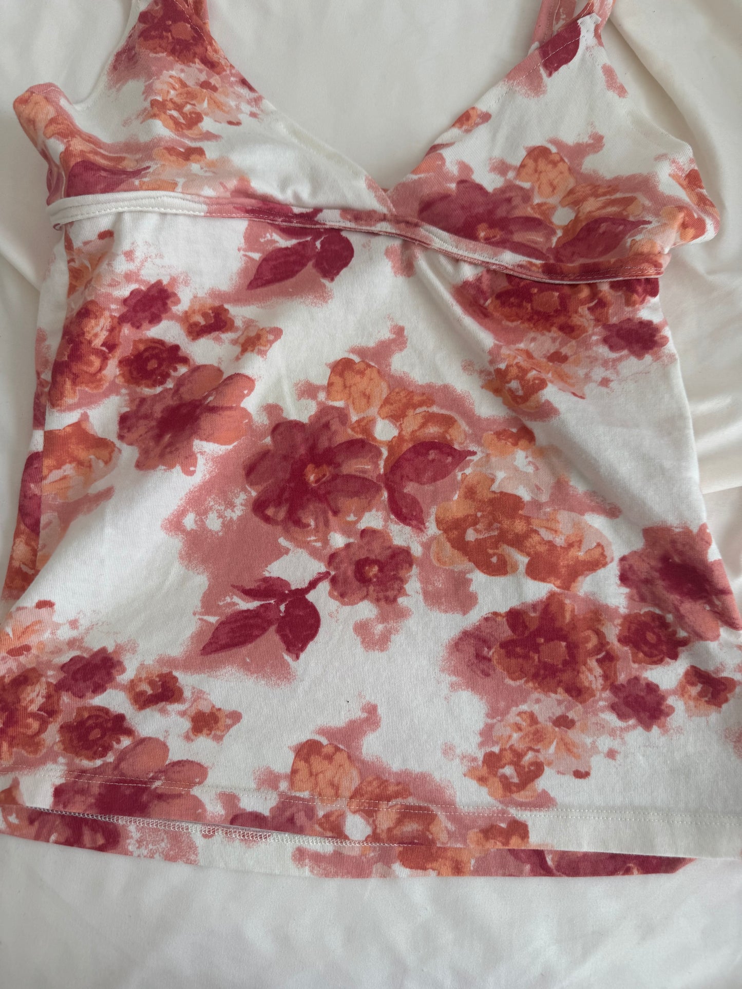 White Top with Orange and Pink Floral Design