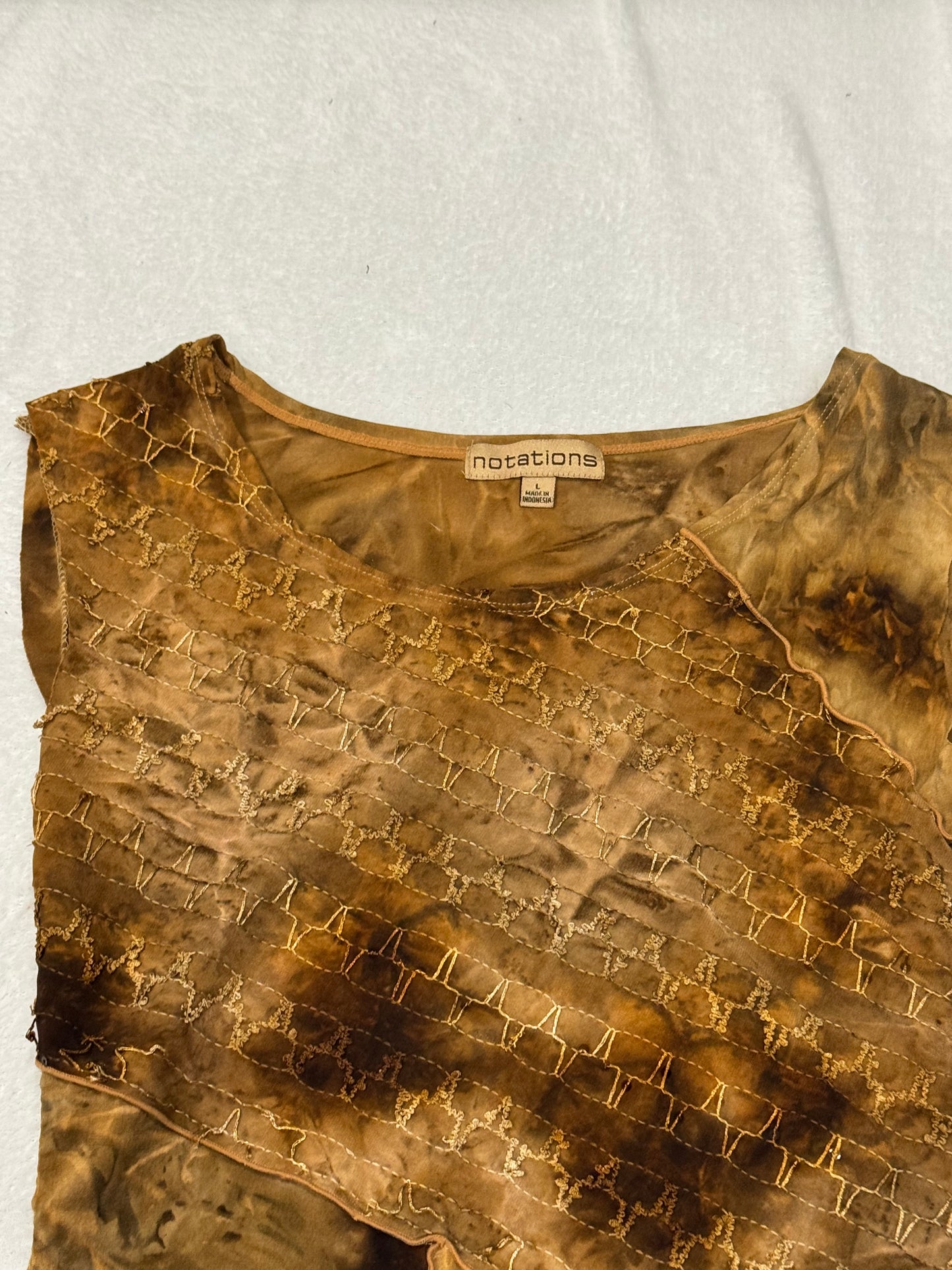 Brown Multi-Pattern Top with Sequins