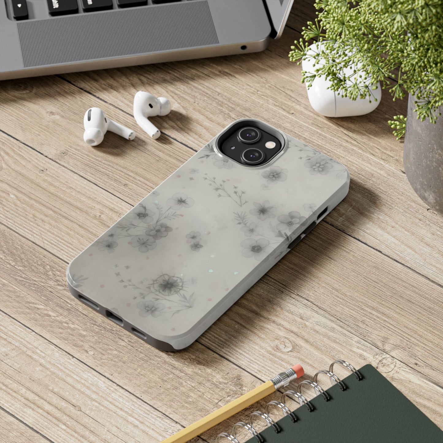 Misty Gray Floral - Protective Phone Case
