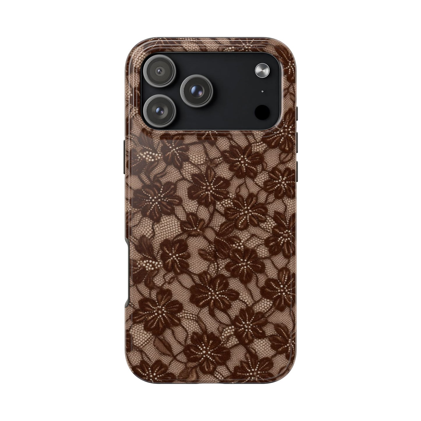 Brown Floral Lace - Protective Phone Case