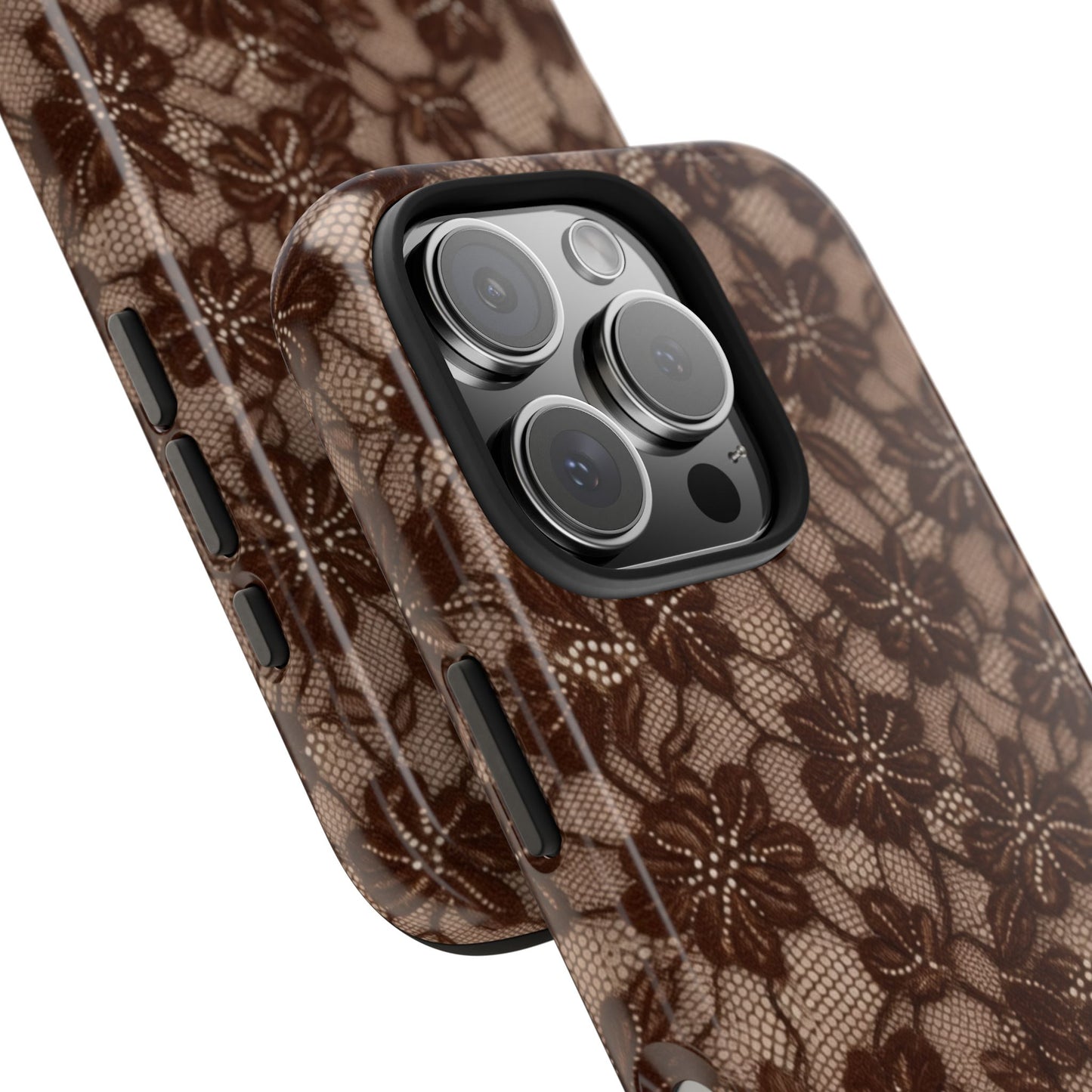 Brown Floral Lace - Protective Phone Case