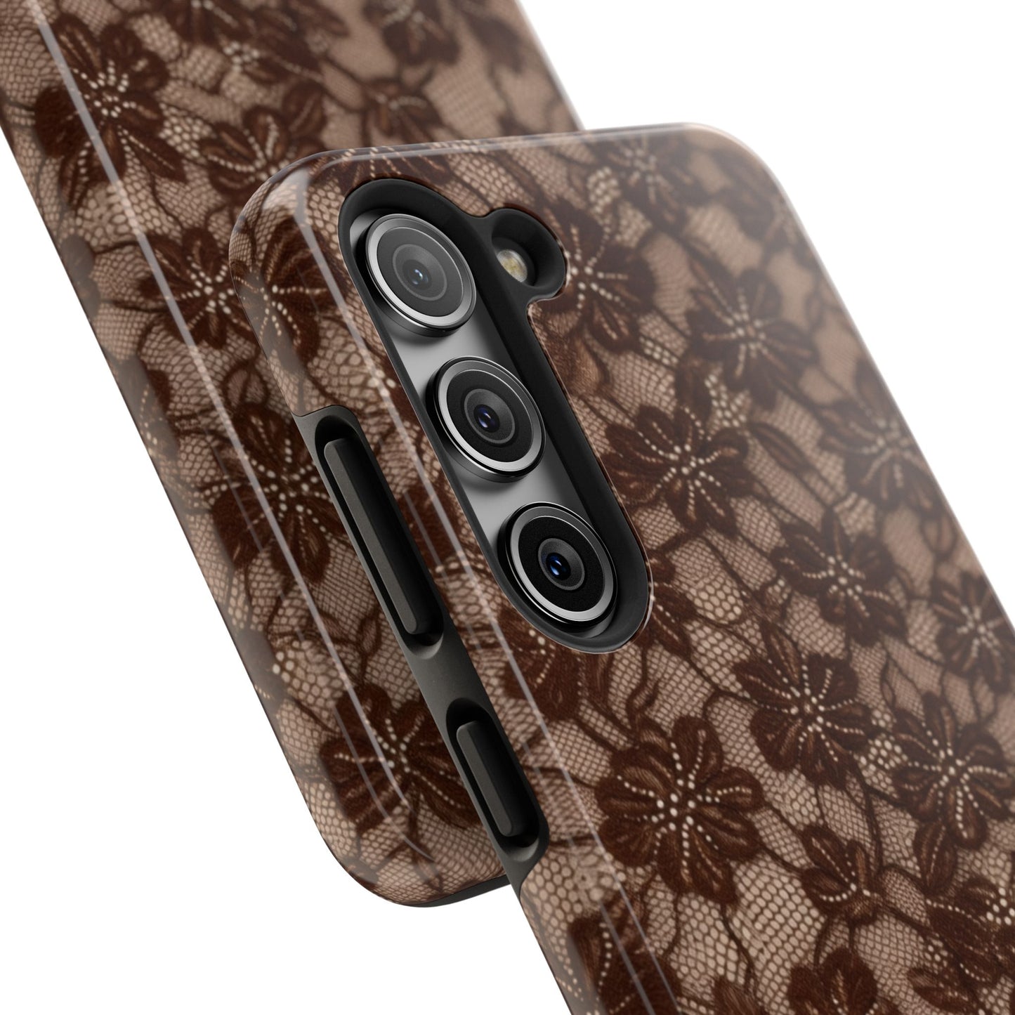Brown Floral Lace - Protective Phone Case