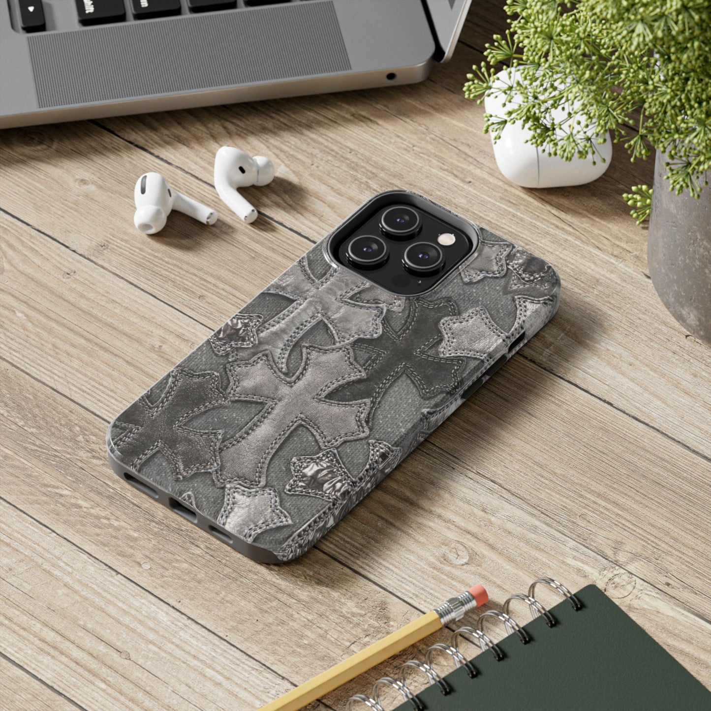 Grey Patchwork Crosses - Protective Phone Case