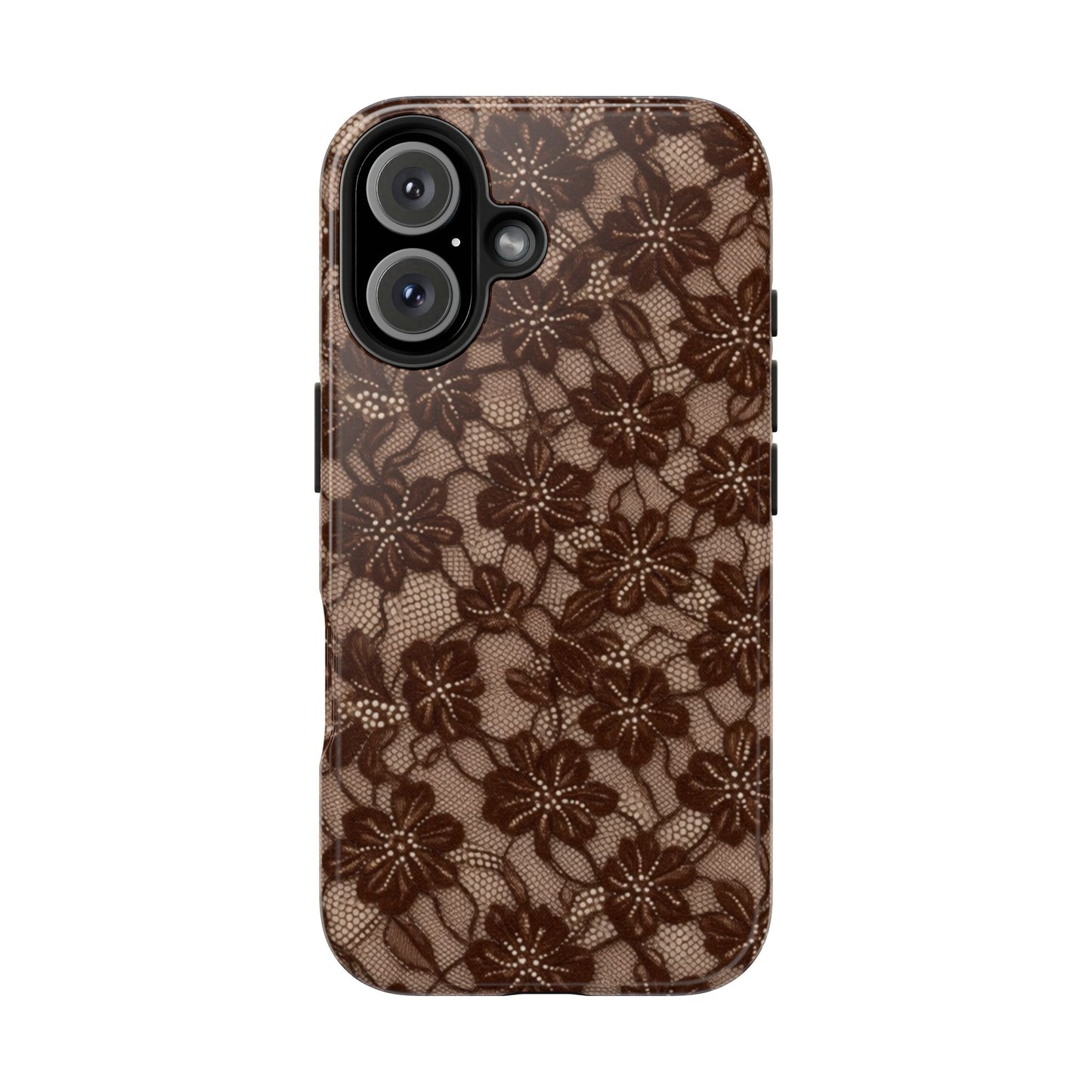 Brown Floral Lace - Protective Phone Case
