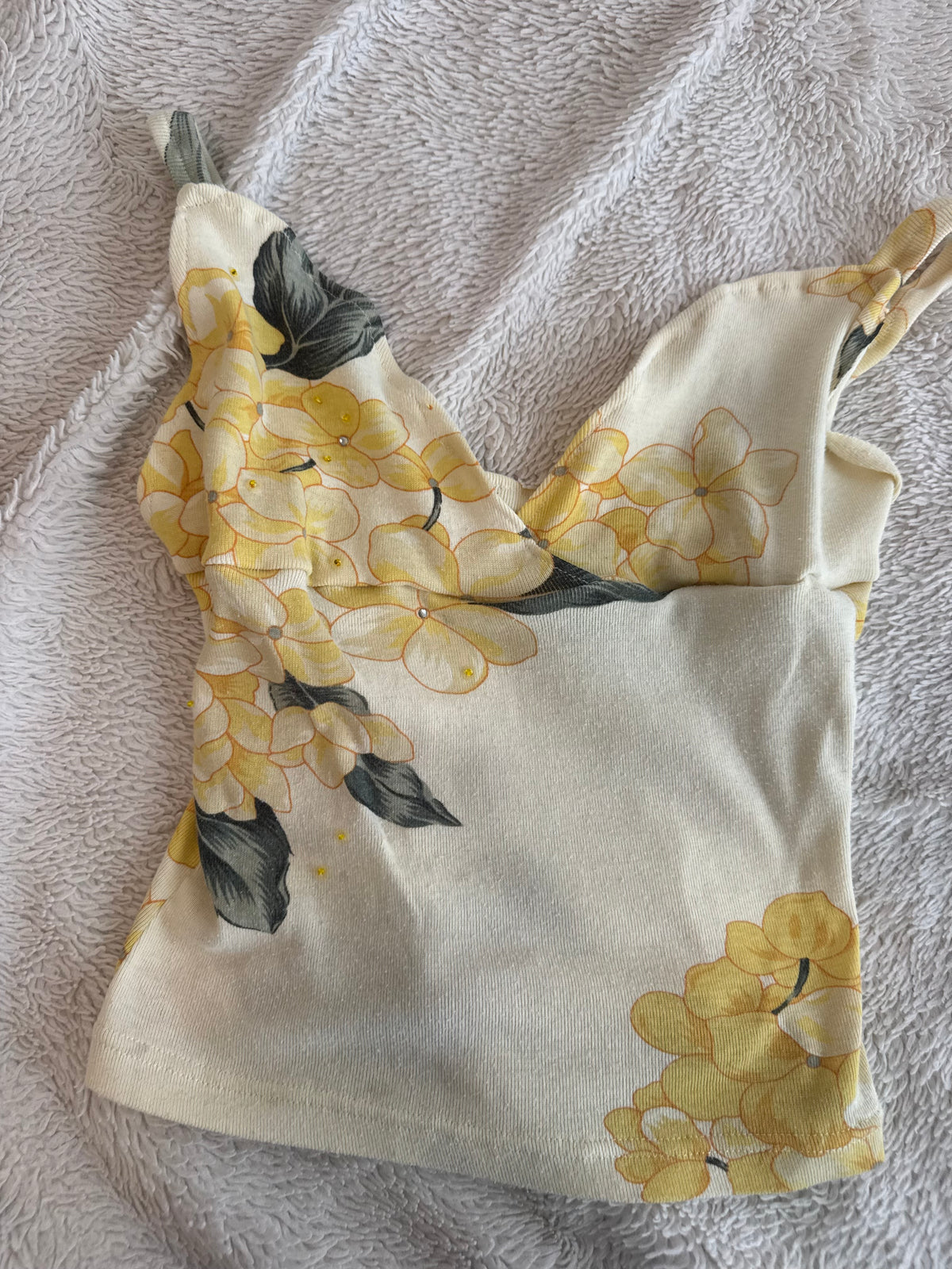 Yellow Floral Top with Sequins