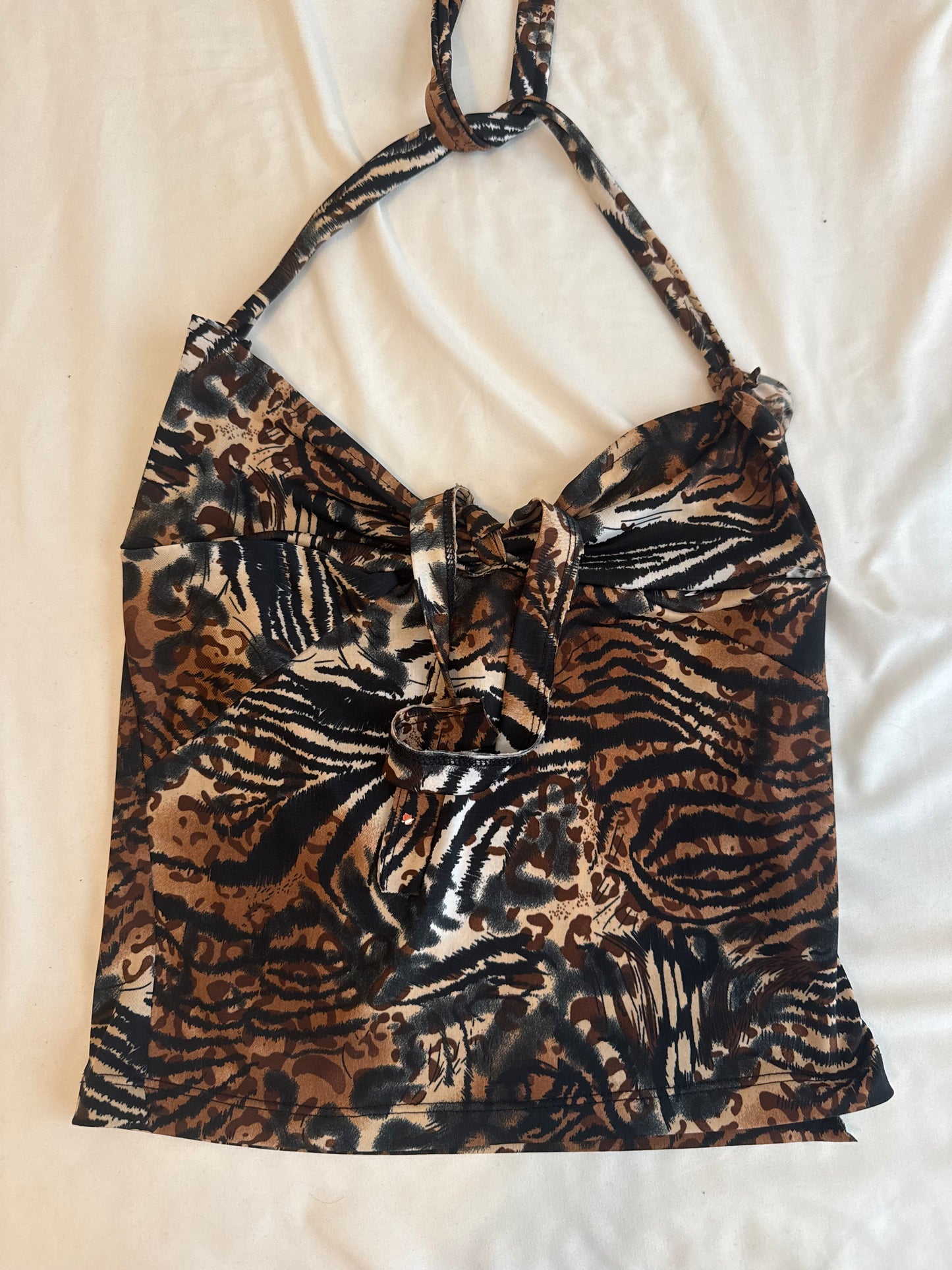 Animal Print Halter Top with Front Tie