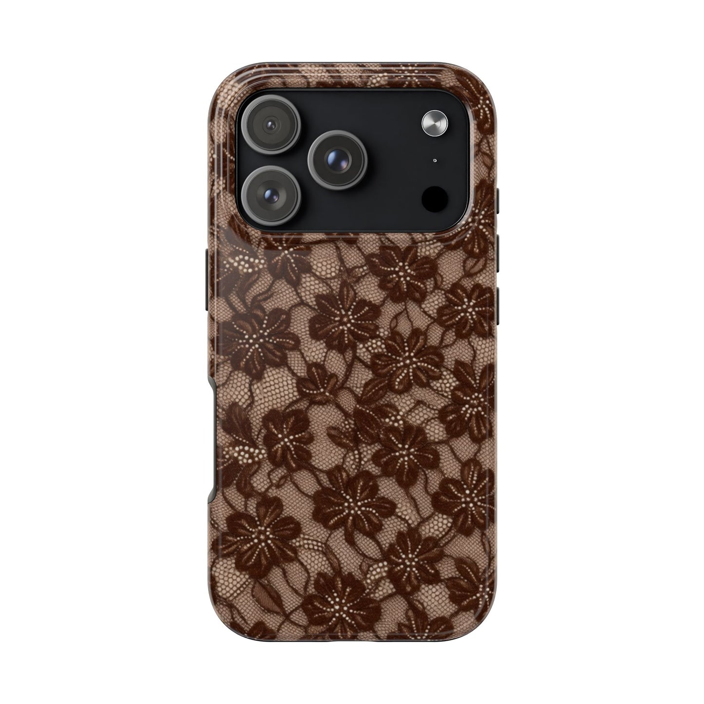 Brown Floral Lace - Protective Phone Case
