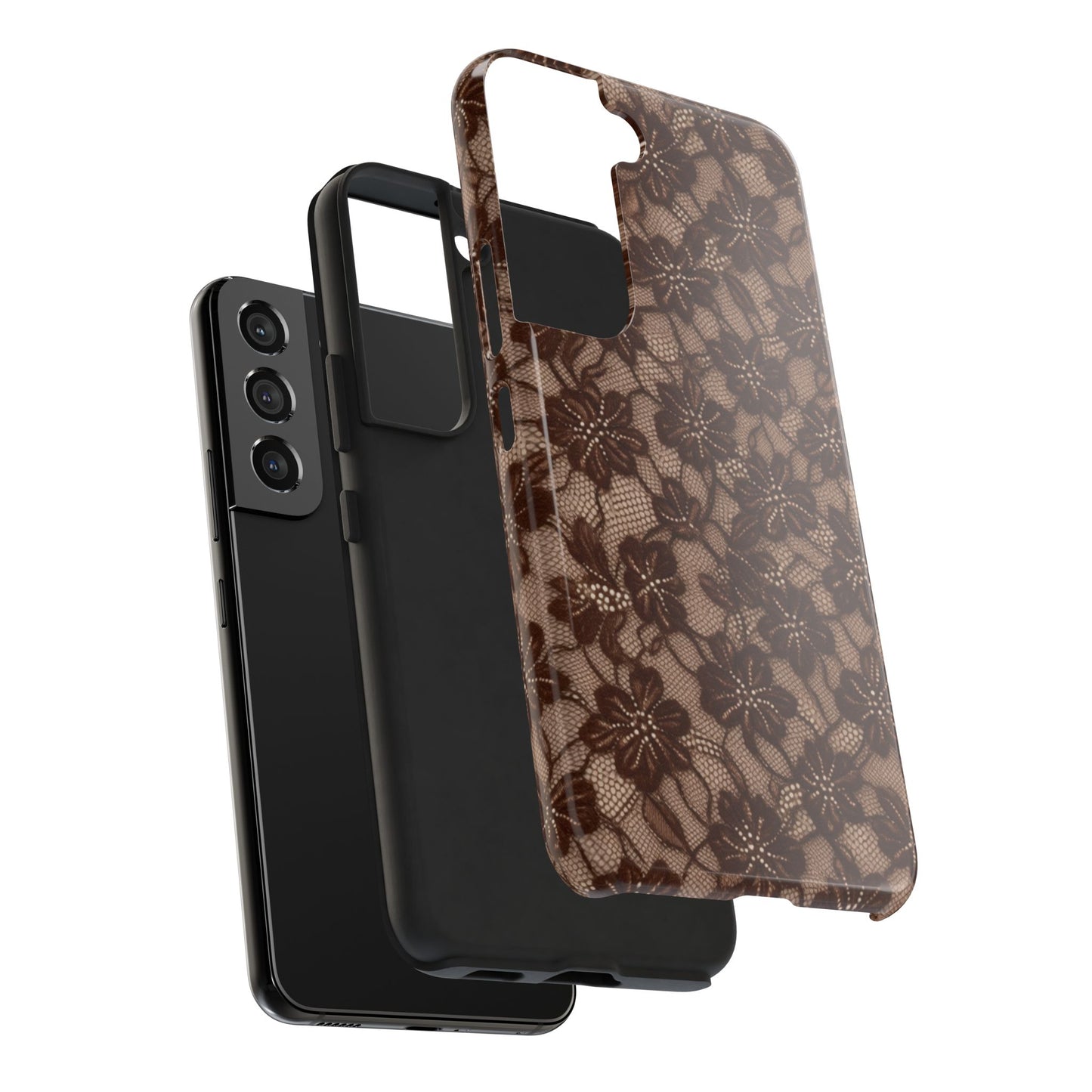 Brown Floral Lace - Protective Phone Case