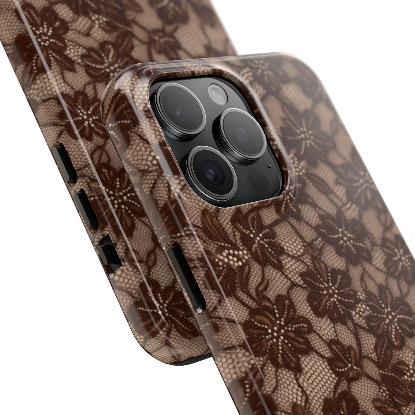 Brown Floral Lace - Protective Phone Case