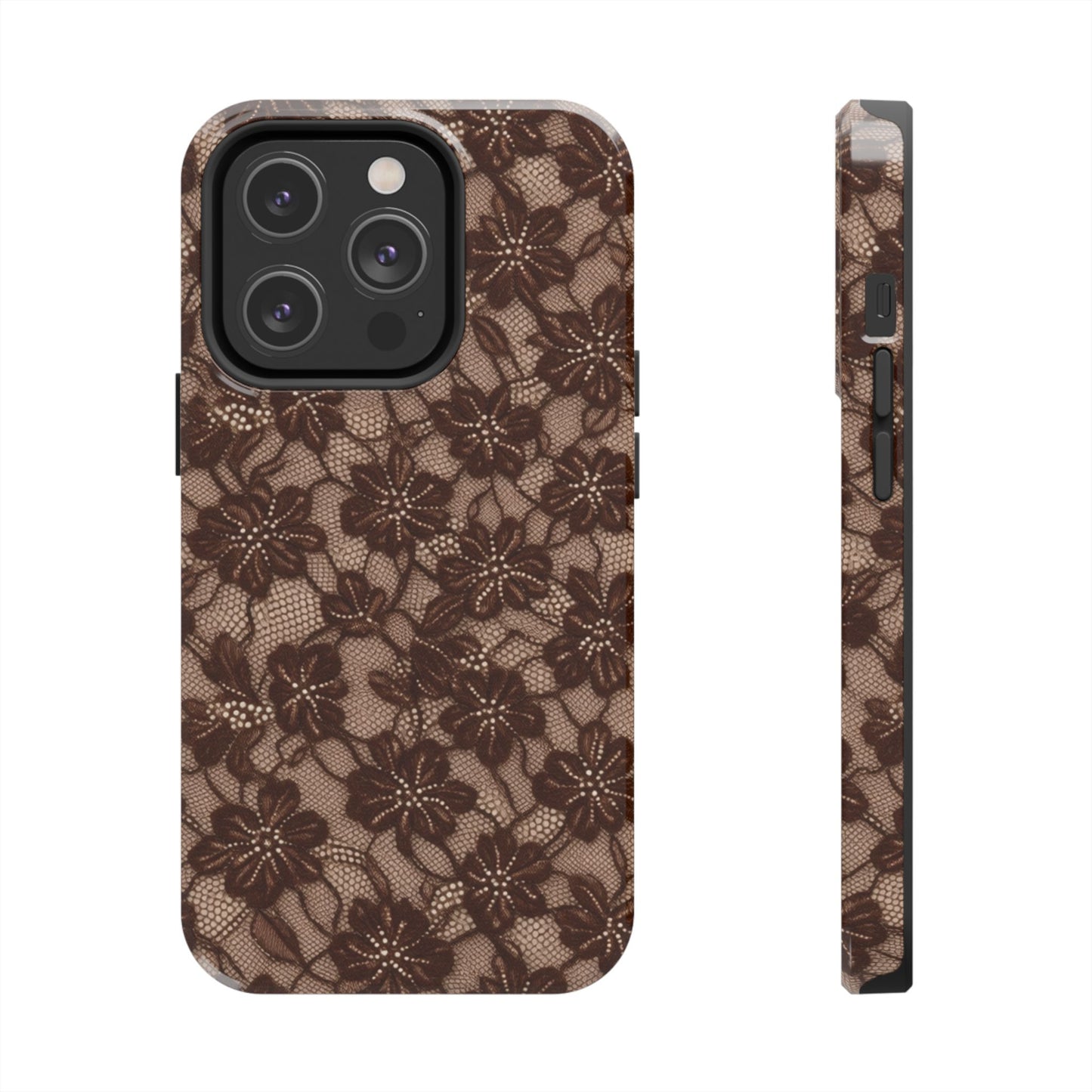 Brown Floral Lace - Protective Phone Case