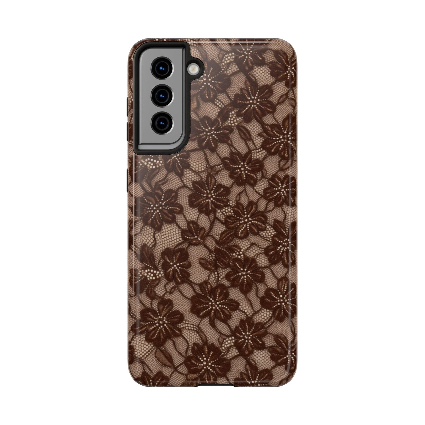 Brown Floral Lace - Protective Phone Case