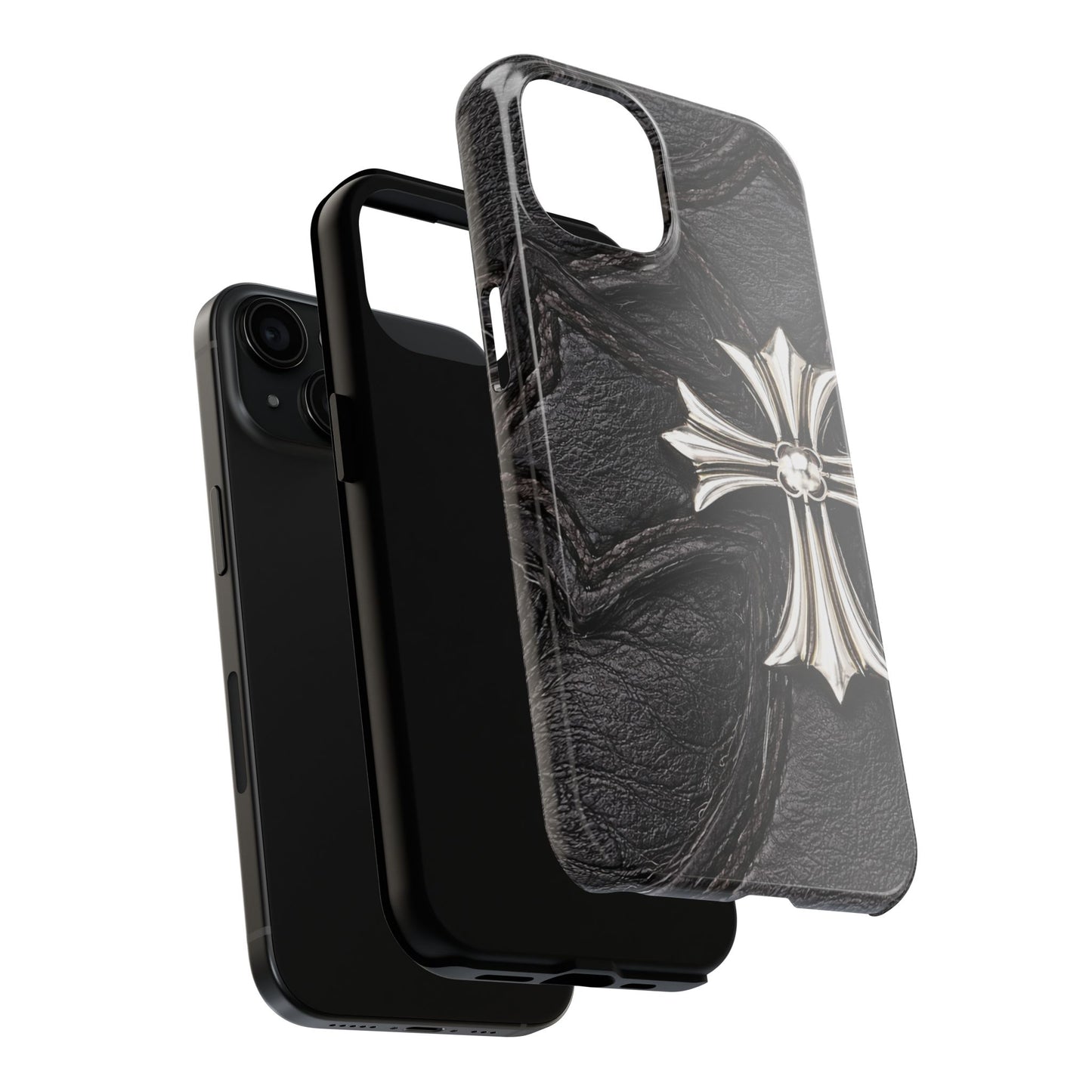 Black Leather Cross - Protective Phone Case