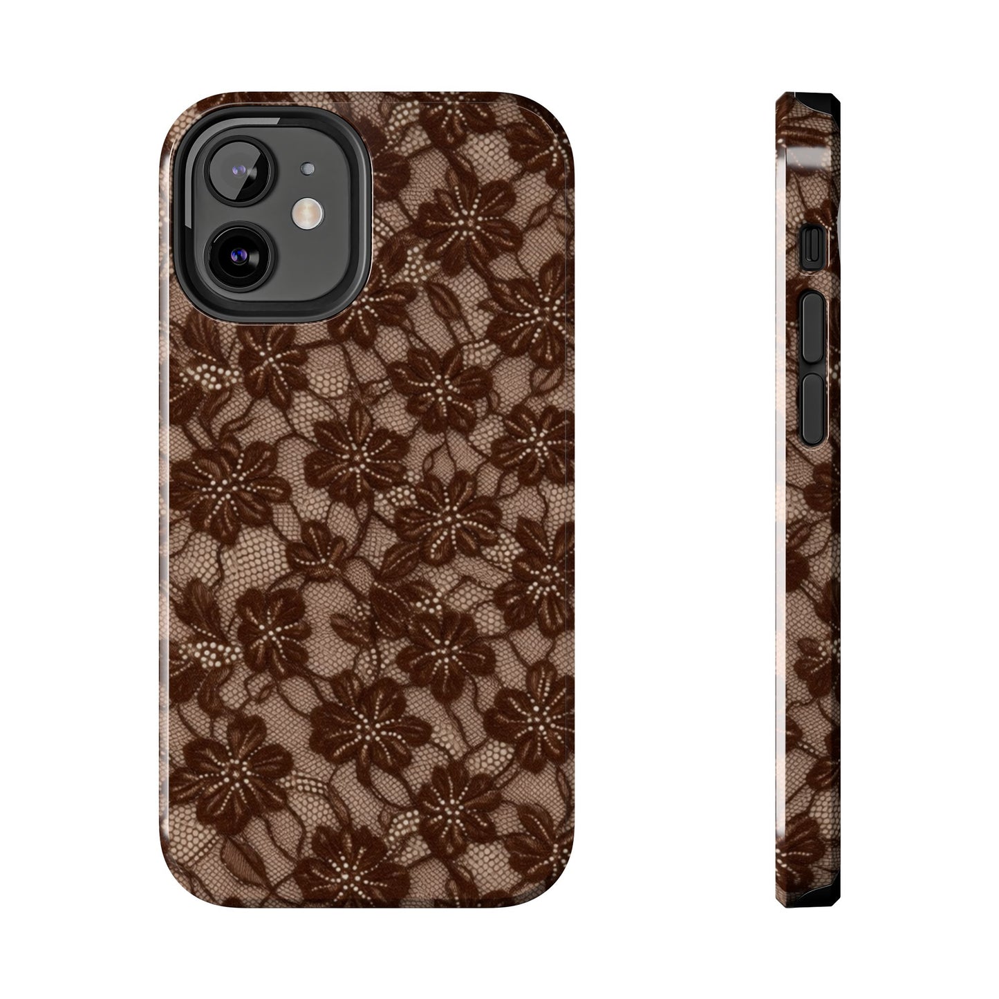 Brown Floral Lace - Protective Phone Case