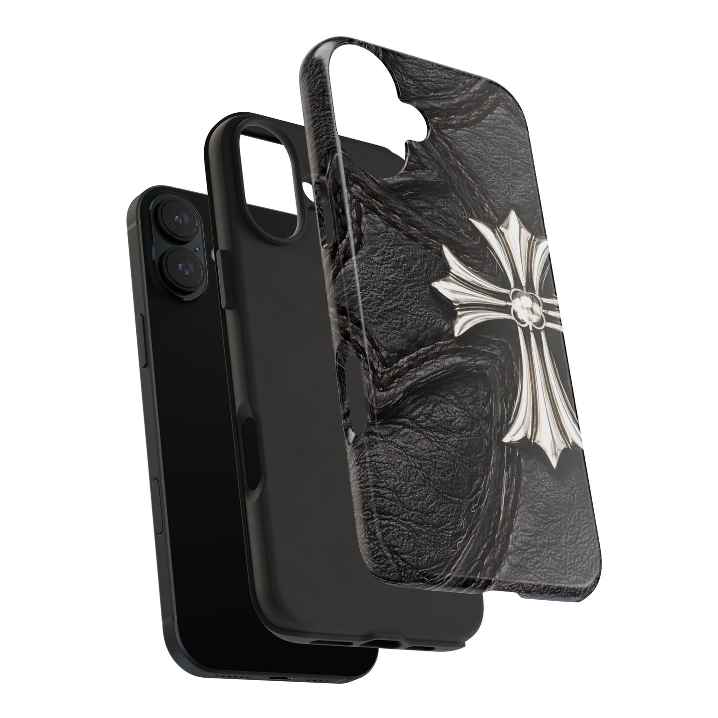 Black Leather Cross - Protective Phone Case