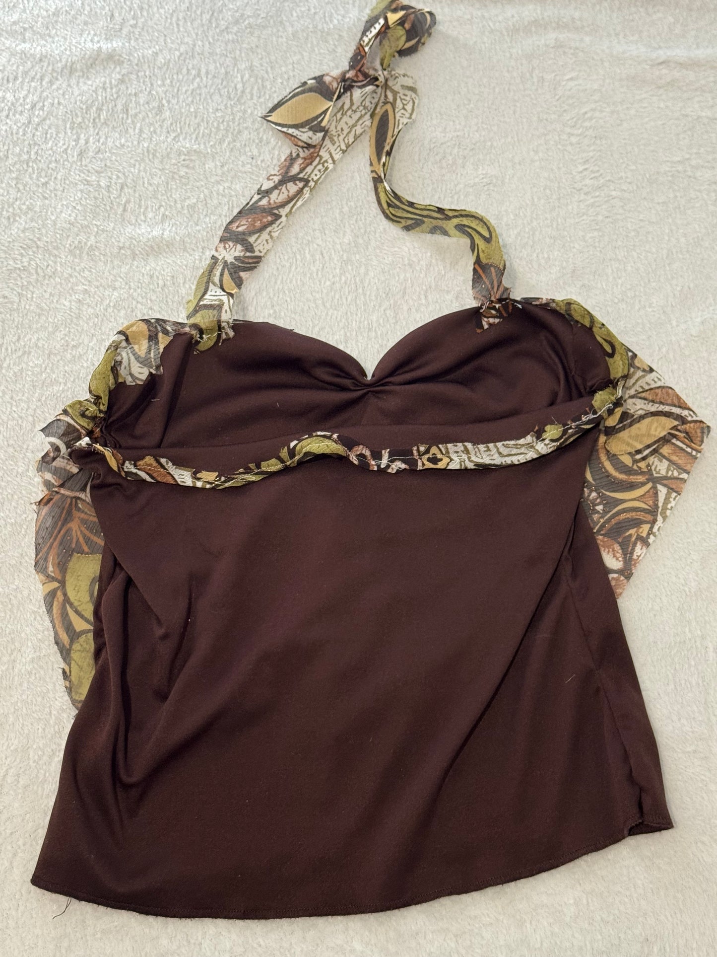 Brown Halter Top with Y2K Design