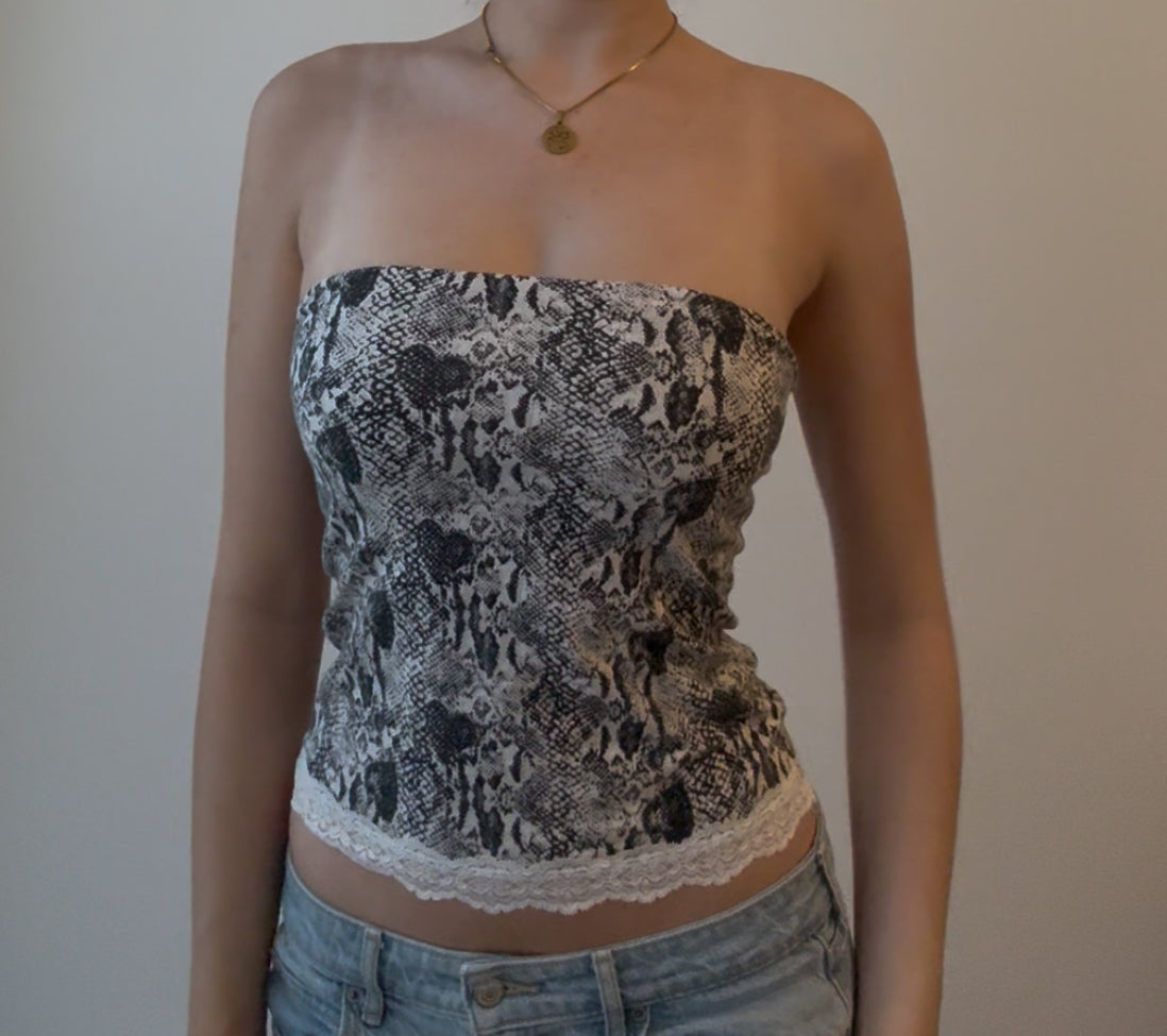 White and Black Tube Top with Lace