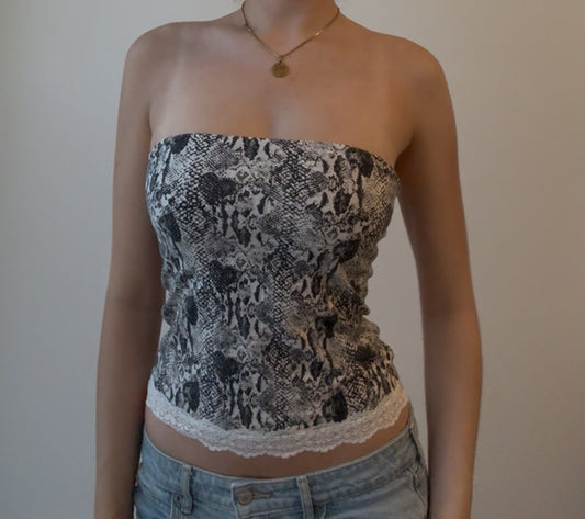 White and Black Tube Top with Lace