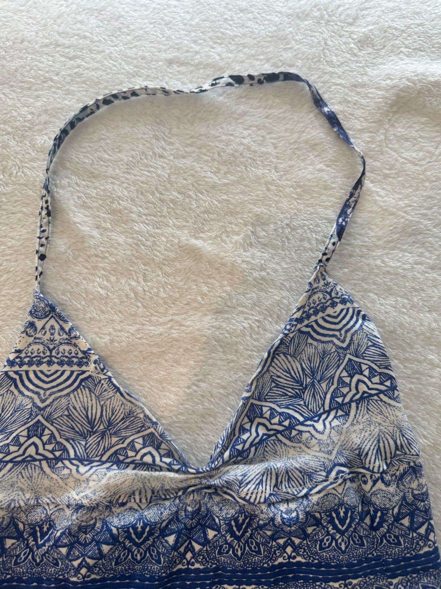Blue and White Floral Design Halter Top