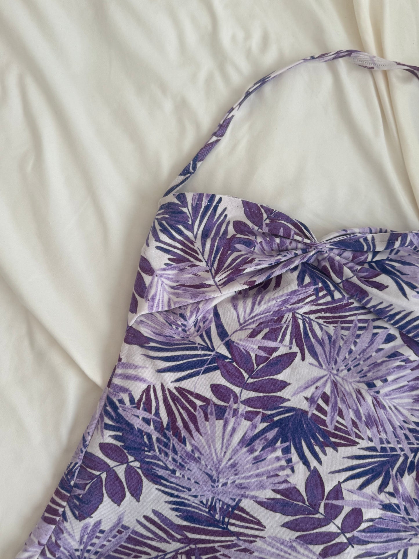 Purple Floral Halter Top with Ruching