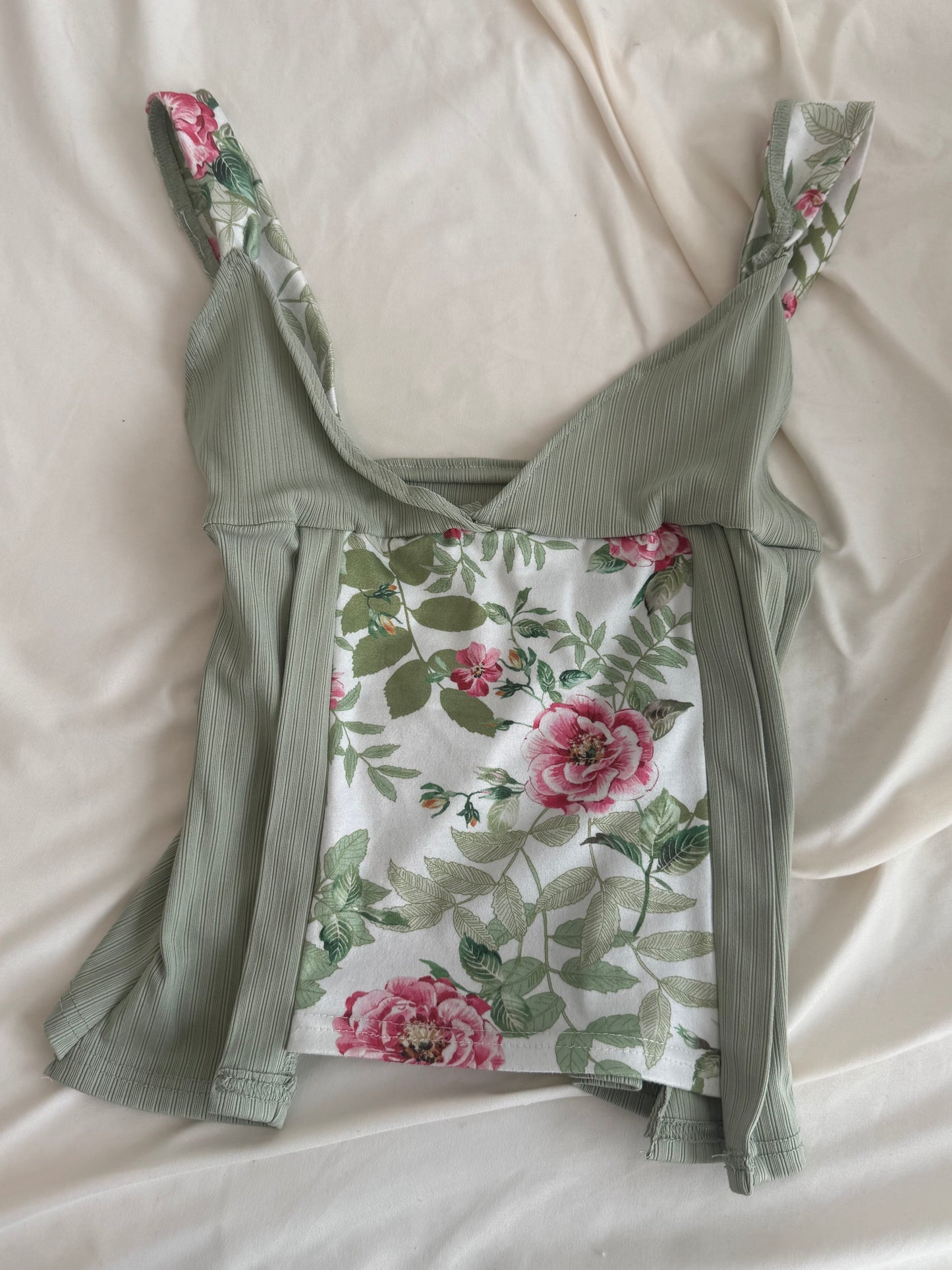 Green Top with White Floral Midsection