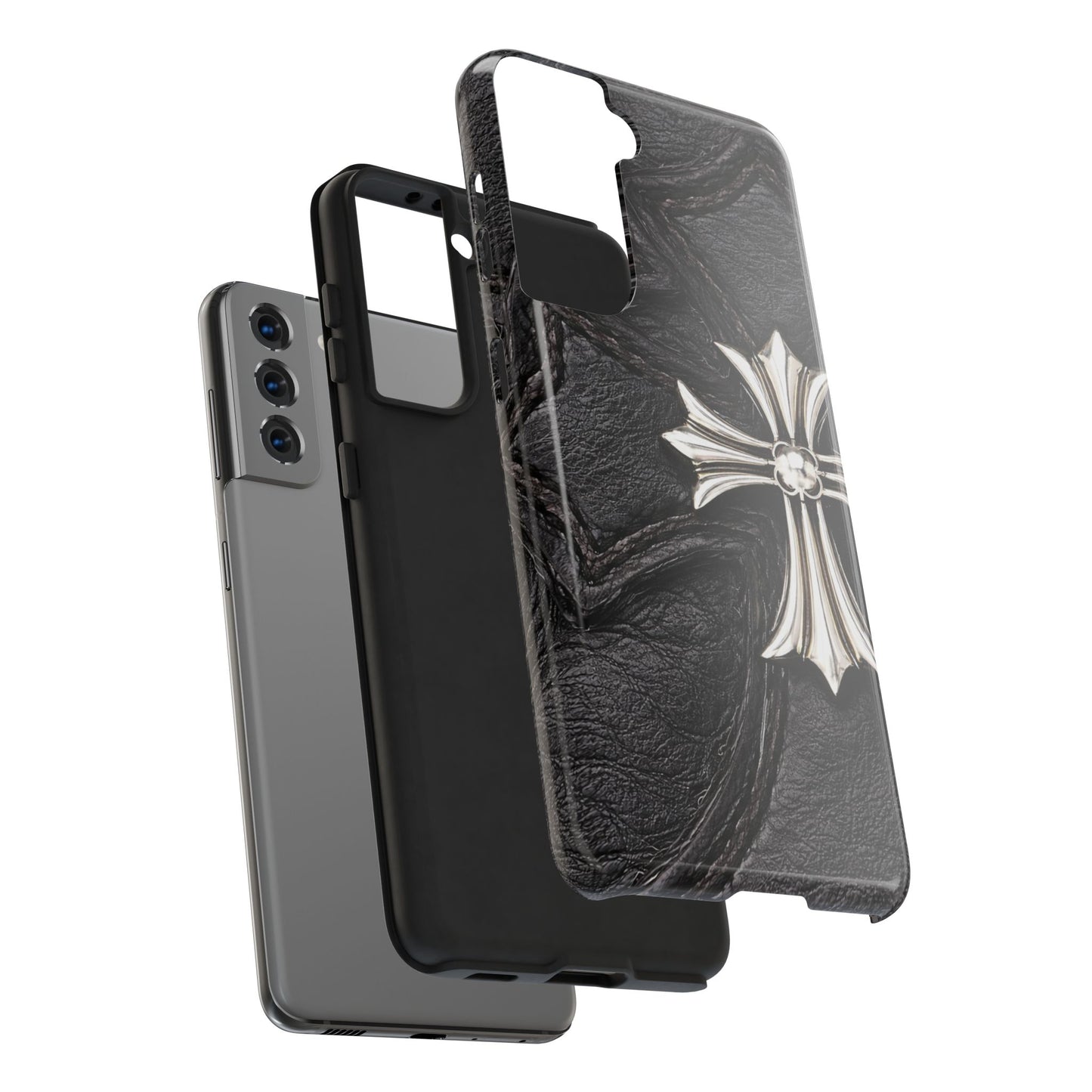 Black Leather Cross - Protective Phone Case