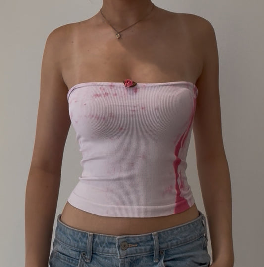 Pink Tie Dye Tube Top with Pink Flower