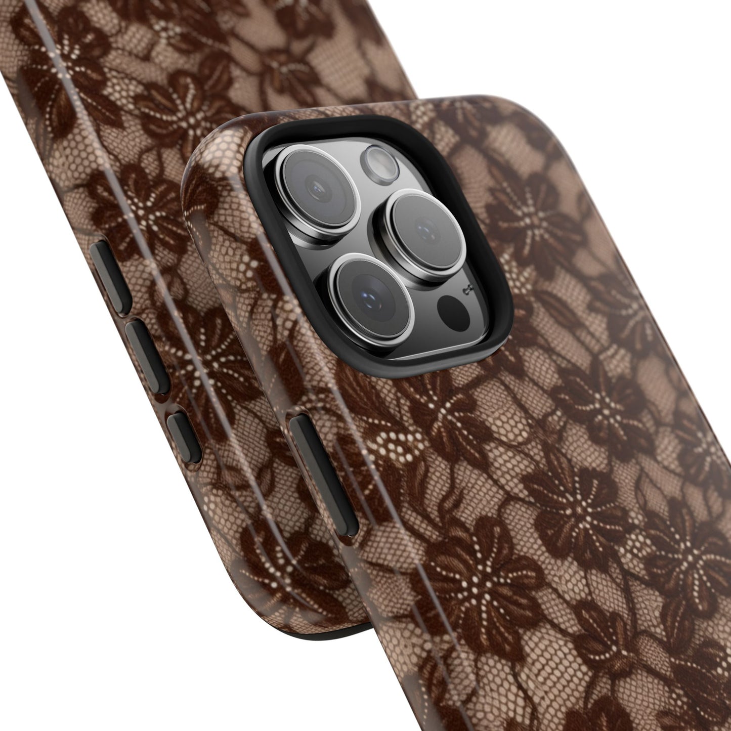 Brown Floral Lace - Protective Phone Case