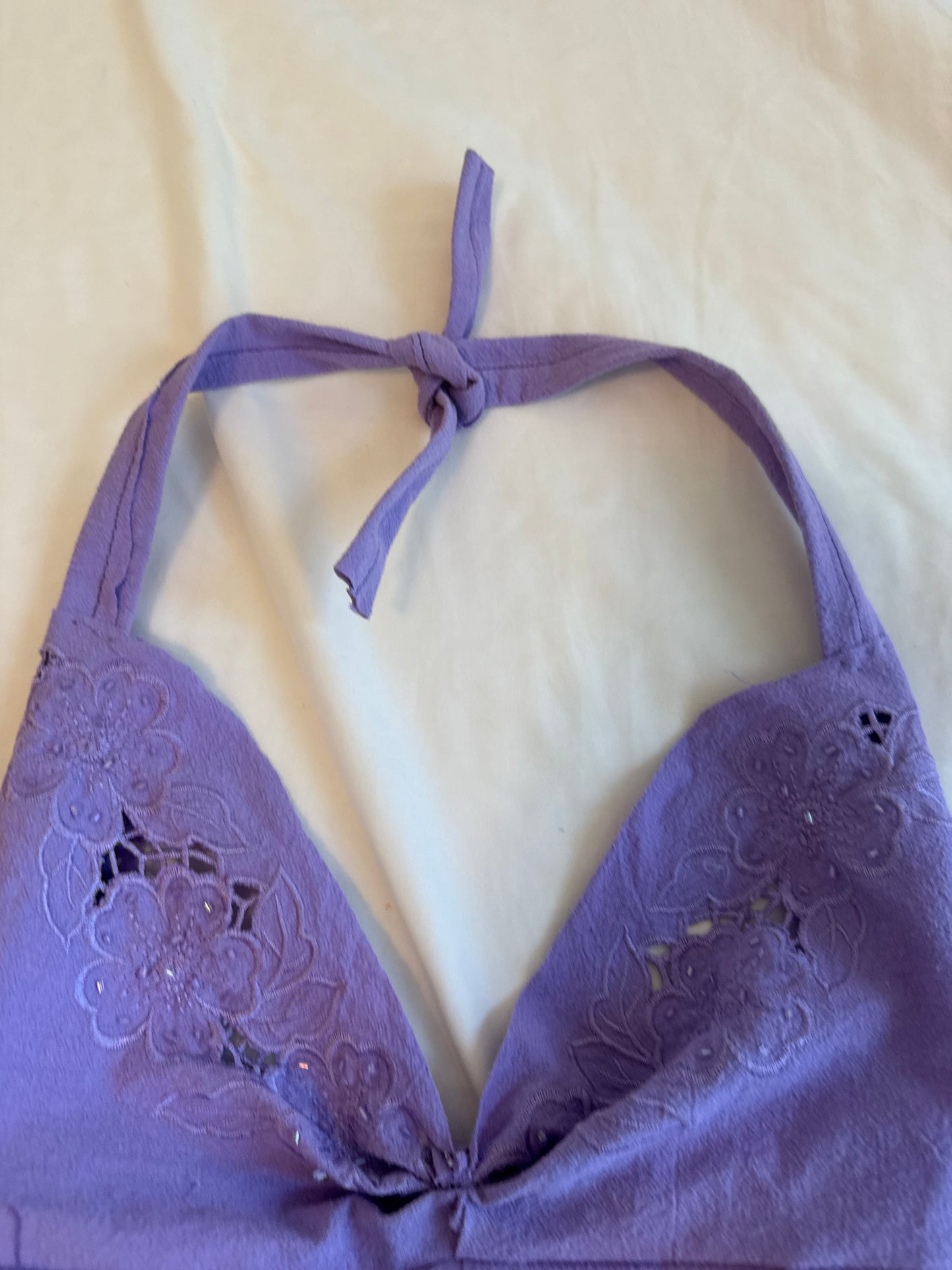 Purple Halter Top with Embroidery and Sequins