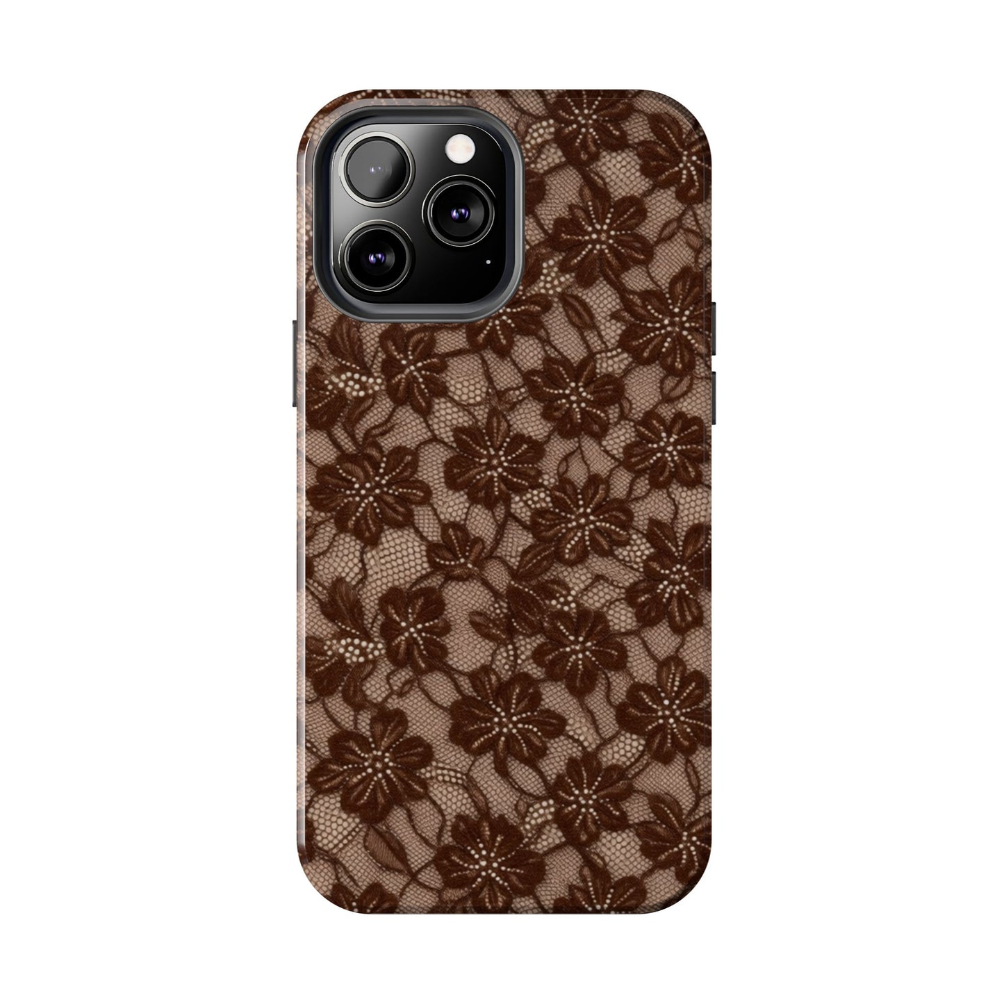 Brown Floral Lace - Protective Phone Case