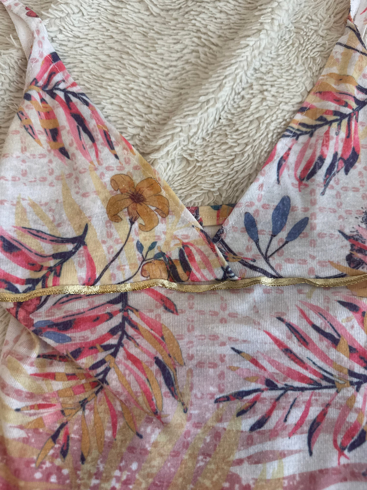 Multicolor Top with Gold Ribbon Waistband